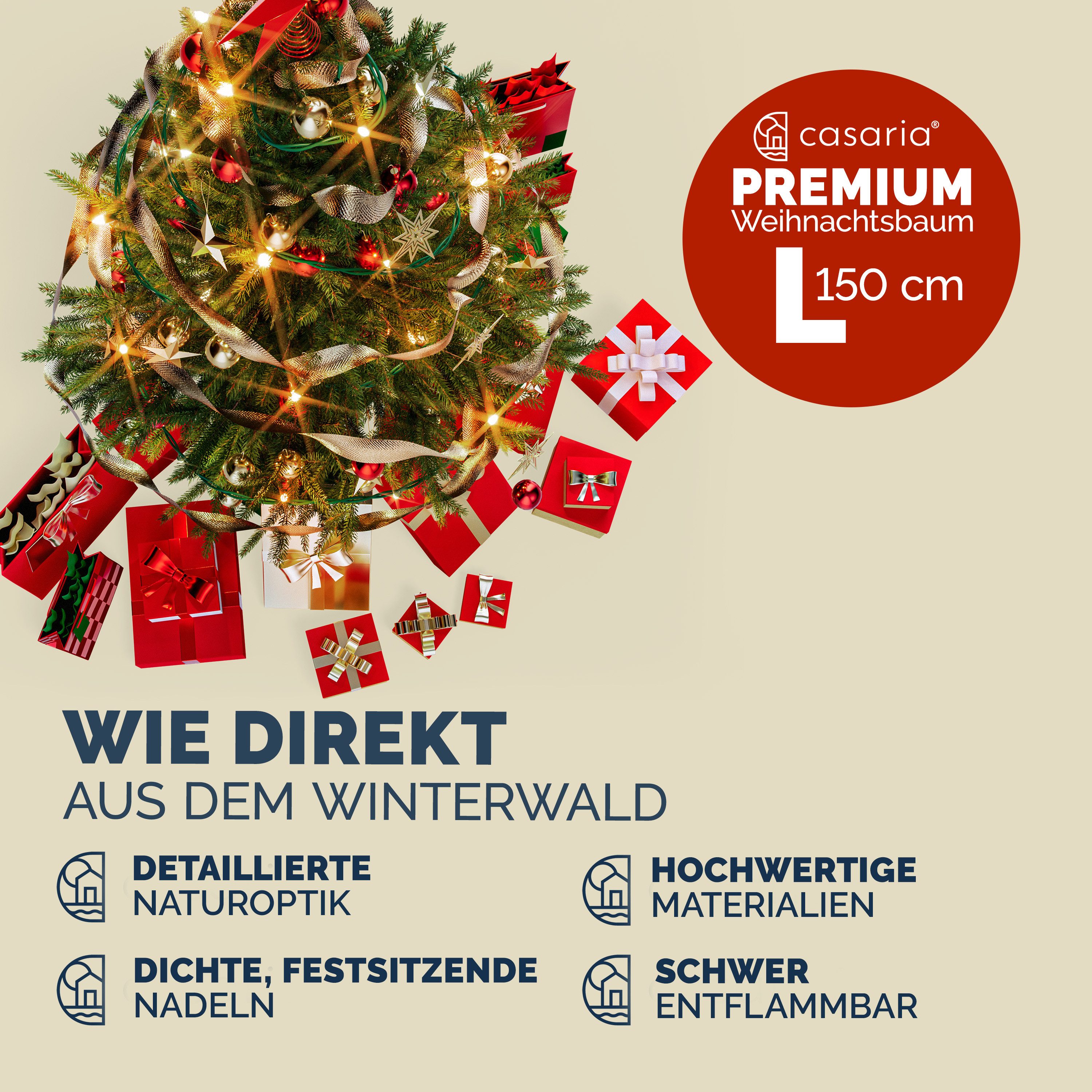 Casaria Künstlicher Weihnachtsbaum Premium, L 150cm XL 180cm XXL 220cm FSC-zertifiziert Holz naturgetreu PE PVC – Bild 5 von 5