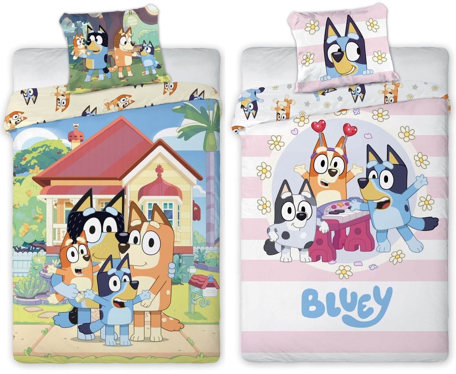 BrandMac Bettwäsche Bluey - 2 x Wende-Bettwäsche-Set im Doppelpack, 135x200 & 80x80, Baumwolle, 100% Baumwolle