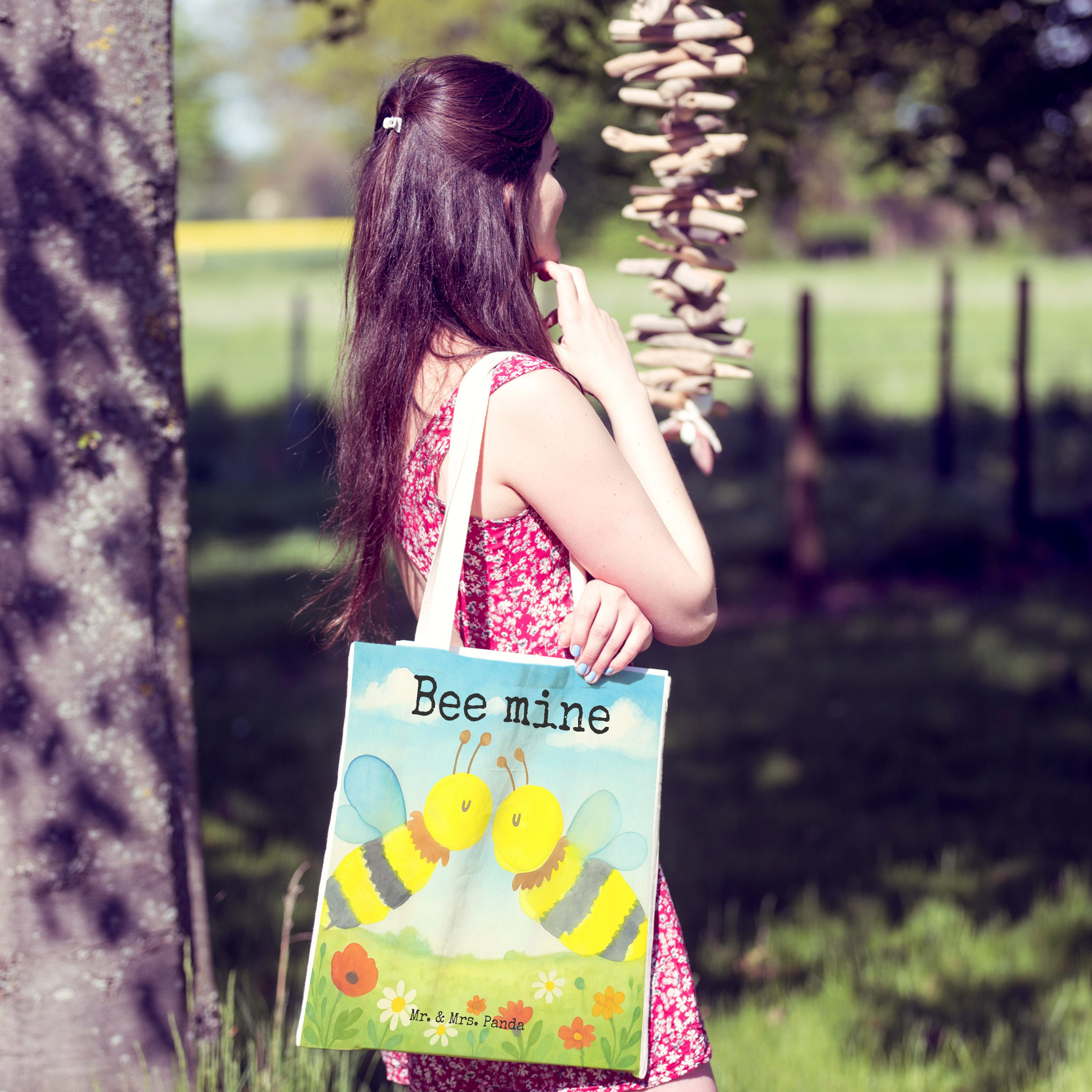 Mr. & Mrs. Panda Tragetasche Biene Liebe Design, shopping bag, Weiß, Tote Bag, Beutel, Beuteltasch (Packung), shopping bag Shoppingbag Stofftragetasche