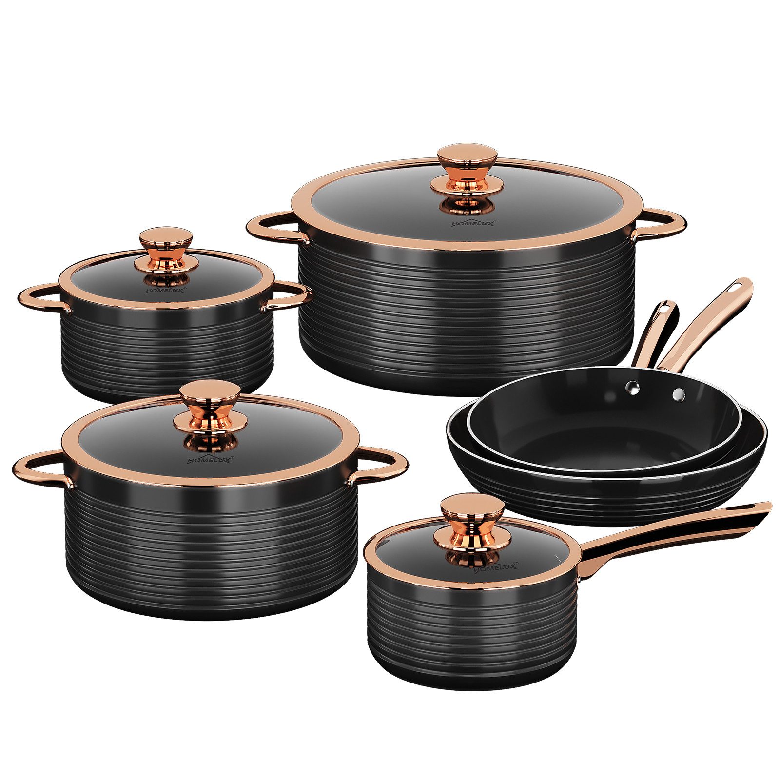 Topf-Set Kochgeschirr-Set, 10tlg Induktions Kochtopfset mit Deckel