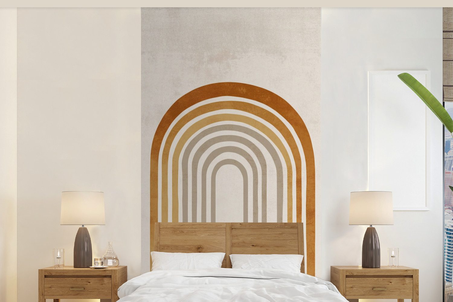 MuchoWow Fototapete Minimalistisch - Schleife - Linien - Beige, Matt, bedruckt, Vliestapete für Wohnzimmer Schlafzimmer Küche, Fototapete, 120x240 cm