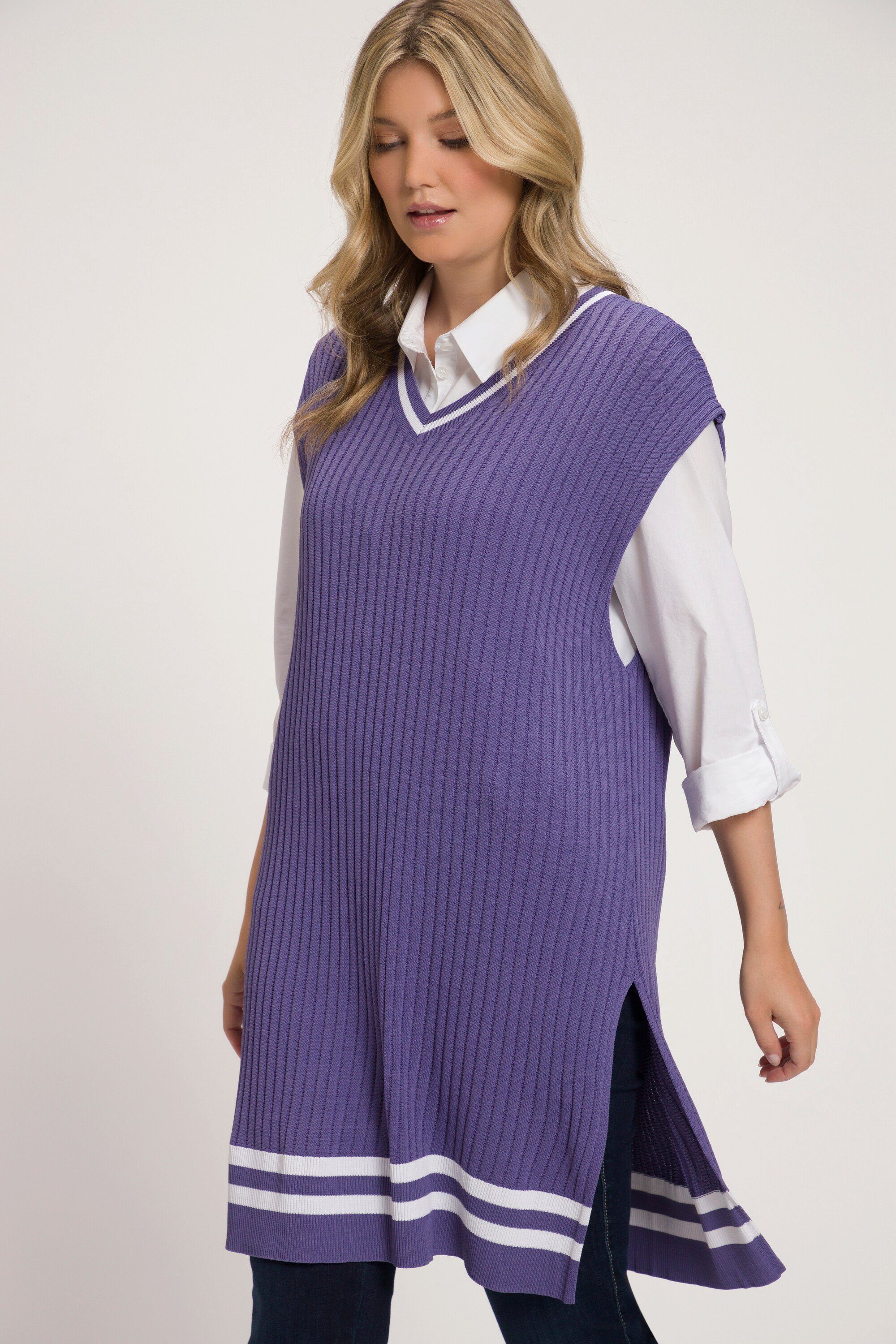 Ulla Popken Damen Pullunder Oversize - Rippstrick ärmellos In Übergrößen