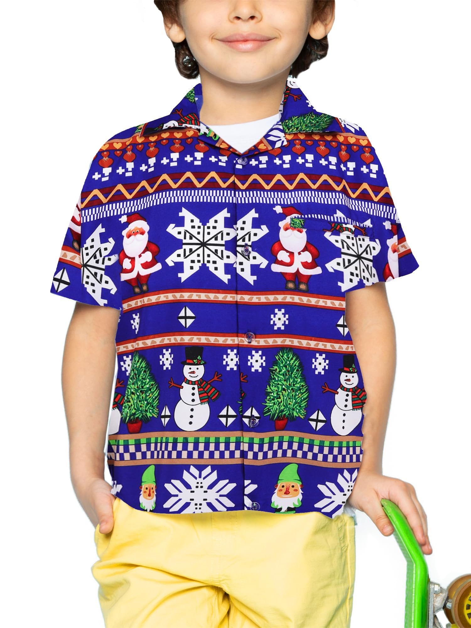 King Kameha Hawaiihemd Christmas Rows Kids Funky Hawaii-Hemd Kinder Kurzarm Front-Tasche