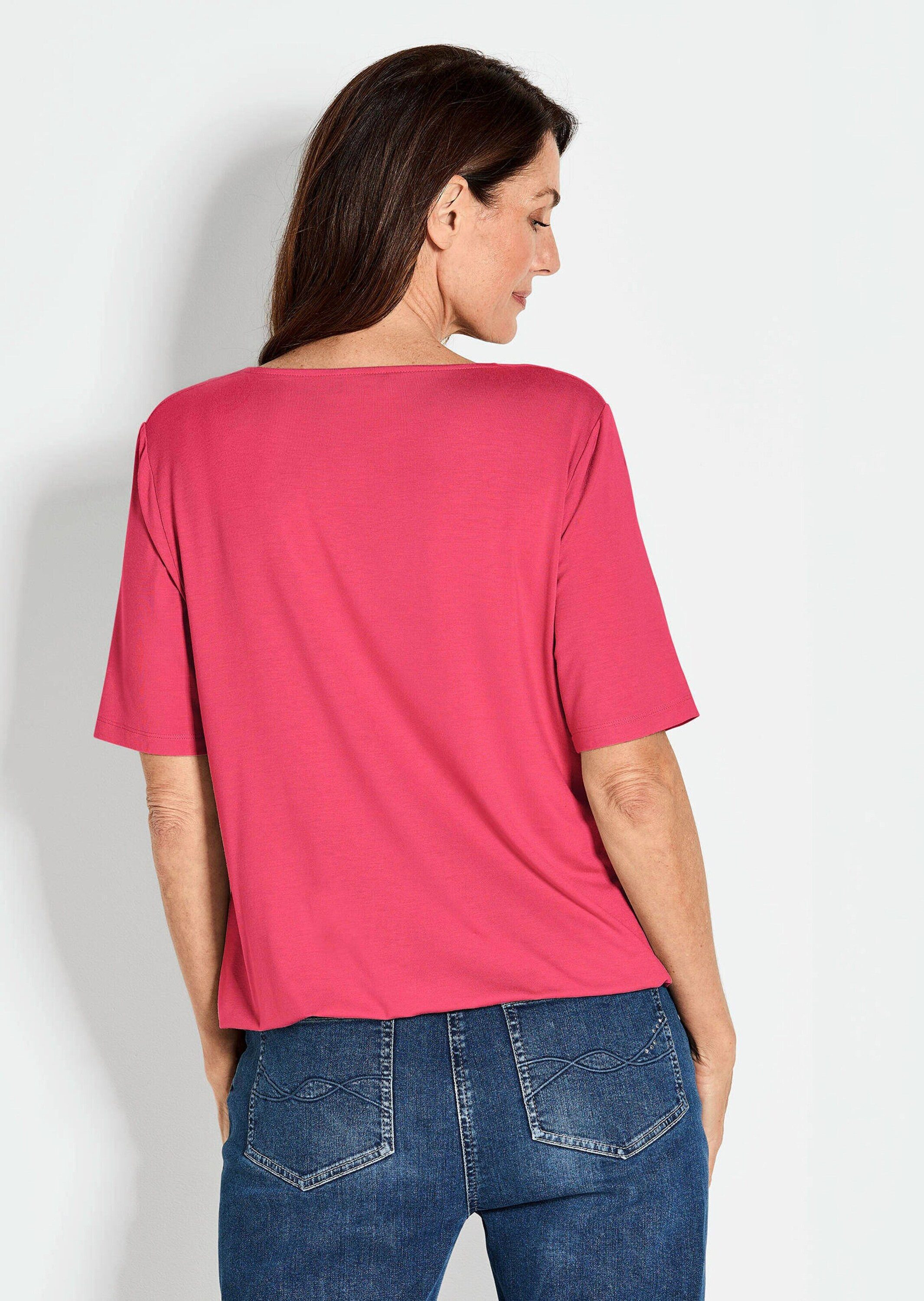 GOLDNER T-Shirt Blusenshirt mit Wasserfallausschnitt Elegantes Viskoseshirt mit Gummibund und Halbarm