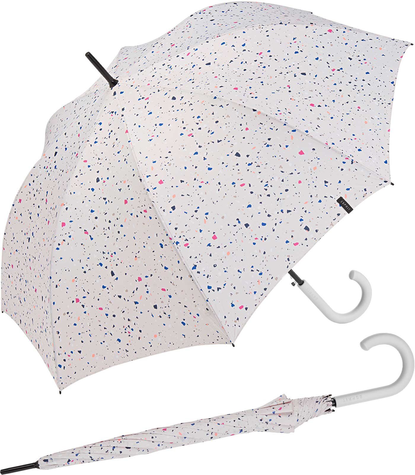 Esprit Langregenschirm Damen Auf-Automatik - - Dots verspieltem Sternenmuster mit stabil, groß, weiß, Terrazzo