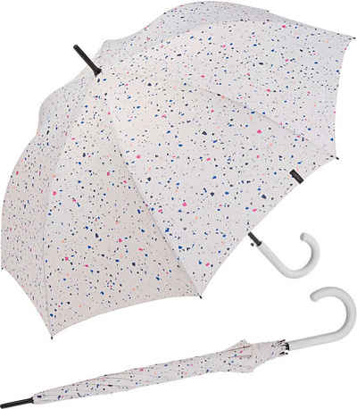 Esprit Langregenschirm Damen Auf-Automatik - Terrazzo Dots - weiß, groß, stabil, mit verspieltem Sternenmuster