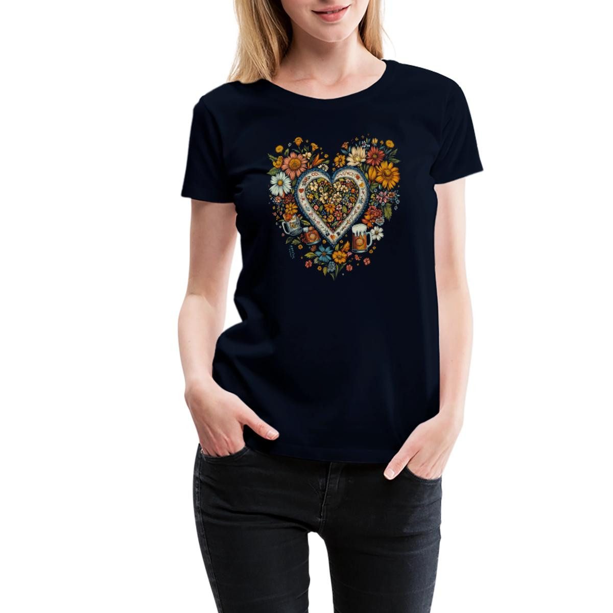 Spreadshirt T-Shirt Blumen Herz Oktoberfest Tracht günstig online kaufen