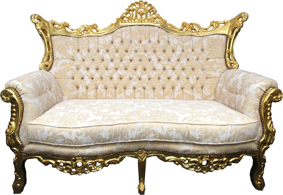 Casa Padrino 2-Sitzer Barock 2er Sofa Creme Muster / Gold - Antik Stil Wohnzimmer Möbel