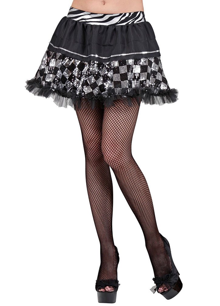 Karneval-Klamotten Kostüm Pailletten Rock silber schwarz Disco Outfit Damen, Damenkostüm Frauenkostüm Disco Party 70er Jahre Karneval Fasching