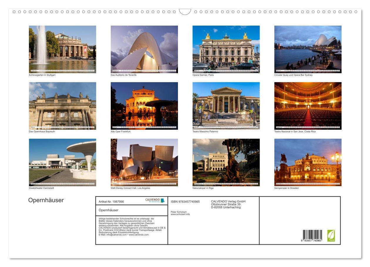 Thumbnail - CALVENDO Wandkalender Opernhäuser (Wandkalender 2026 DIN A2 quer), CALVENDO Monatskalender