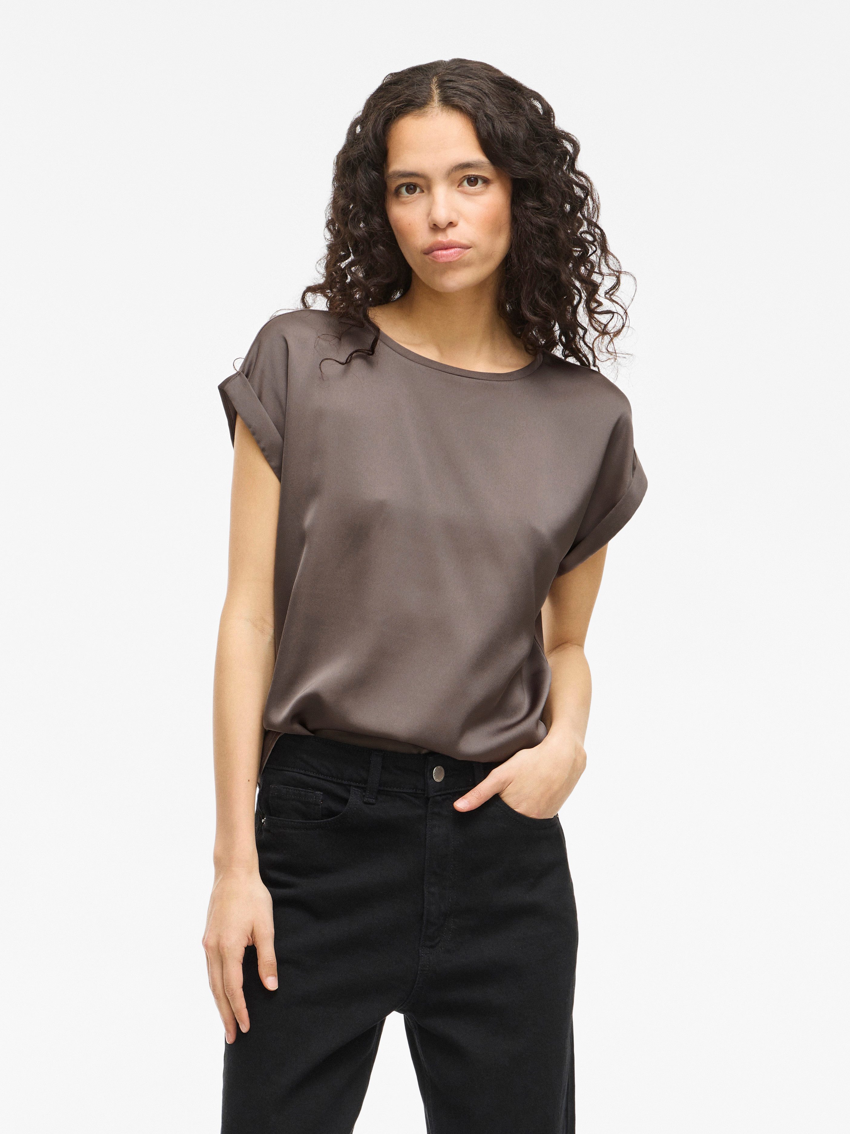 Vila Kurzarmshirt VIELLETTE S/S SATIN TOP - NOOS Kunstfaser, regular fit