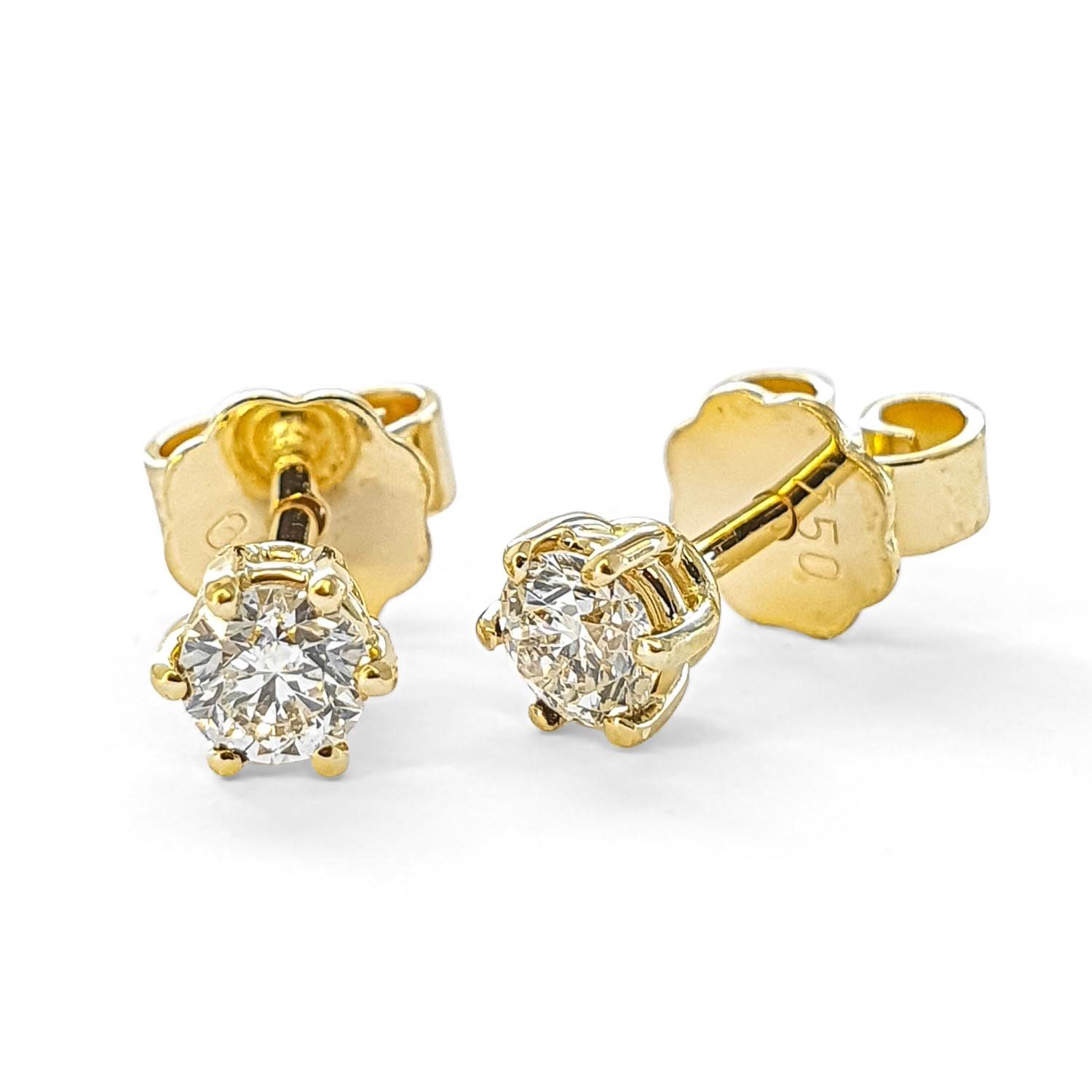 Webgoldschmied Paar Ohrstecker Diamant Ohrstecker 750 Gold mit 2 Diamanten Brillanten 0,40 F/IF