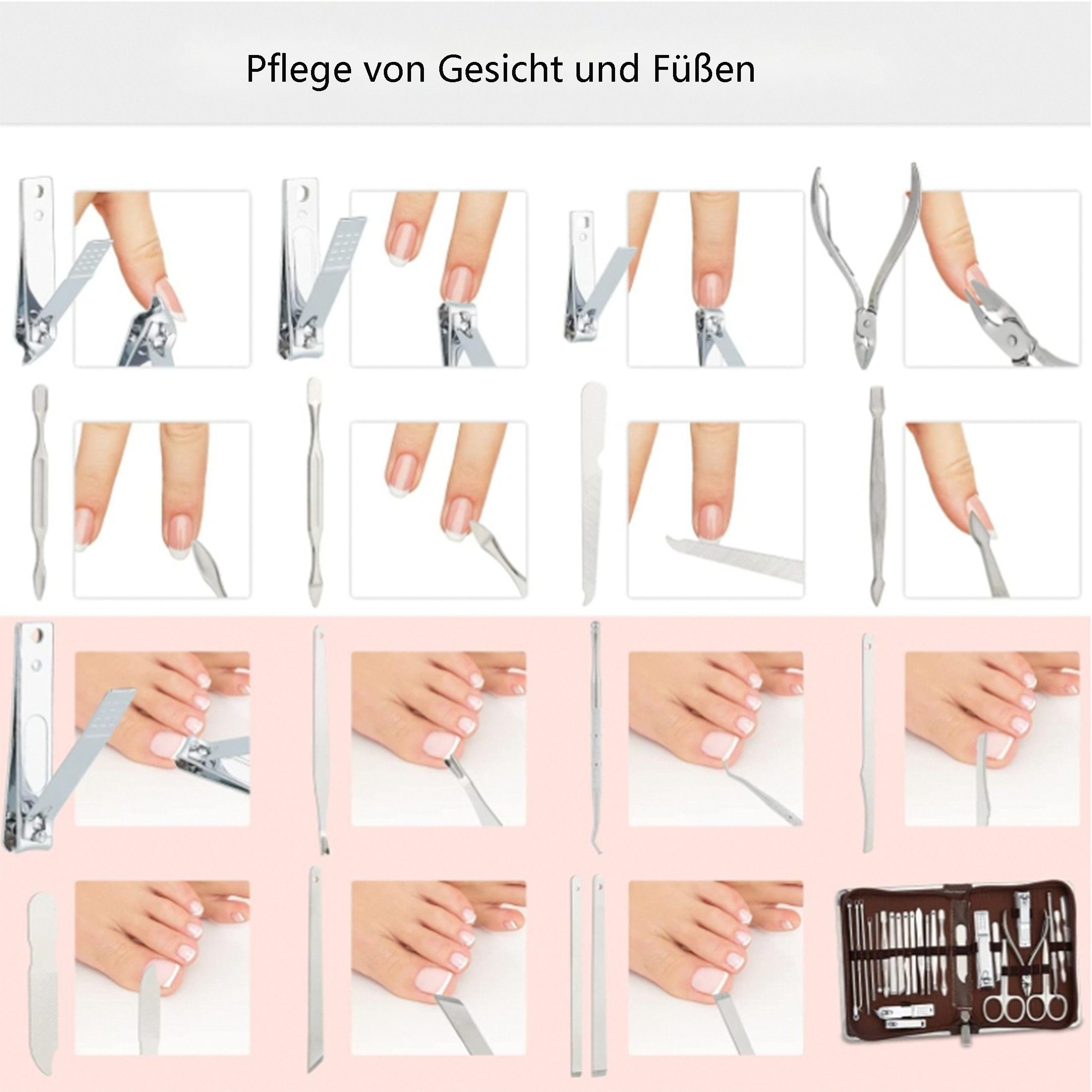 aus Nagelset Nagelknipser-Set Edelstahl, 11-tlg. Aufbewahrungsbox,Nagelpflegewerkzeuge mit weiß Scheiffy