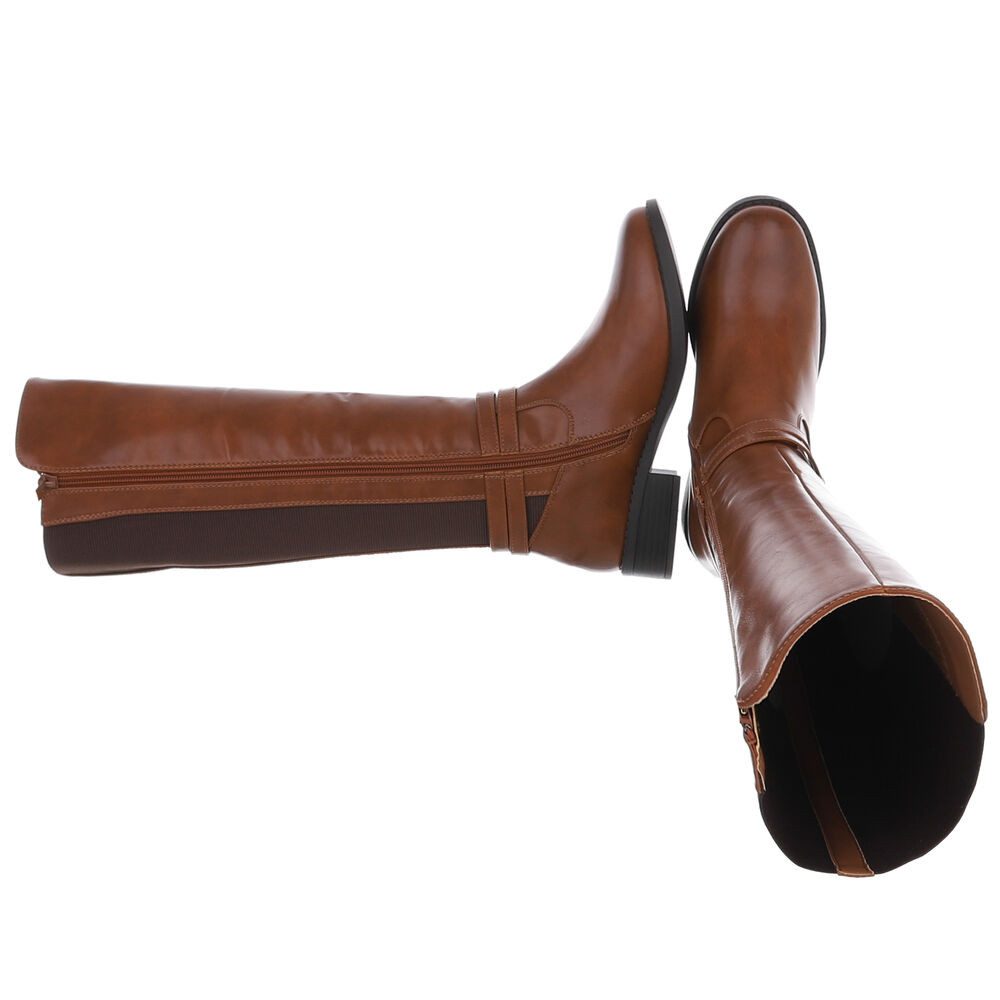 Ital-Design Elegante Stiefel für Damen mit hoher Passform und Schnalle Stiefel (90169474) Blockabsatz Flache Stiefel in Camel