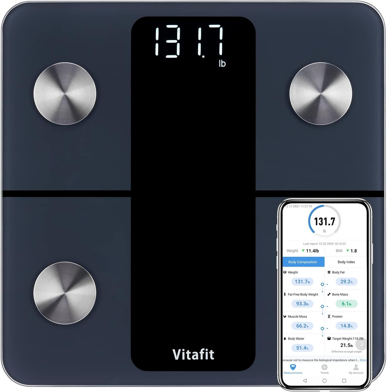 Fyrove Körper-Analyse-Waage Digitale Bluetooth Waage für Personen, Körperfettwaage, mit App zur Übertragung und Tracking der Messwerte, Full Body Scan, BMI, Körperfett, Wasser & Muskelanteil, bis zu 180 kg