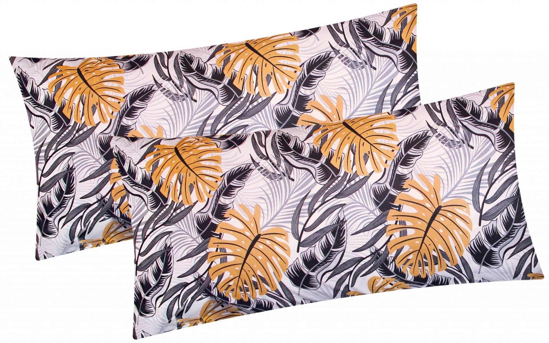 Heubergshop Kissenbezug, (2 Stück), 2er Set 40x80cm Blätter Grau Schwarz Orange Baumwolle (KY-660/1-40x80)