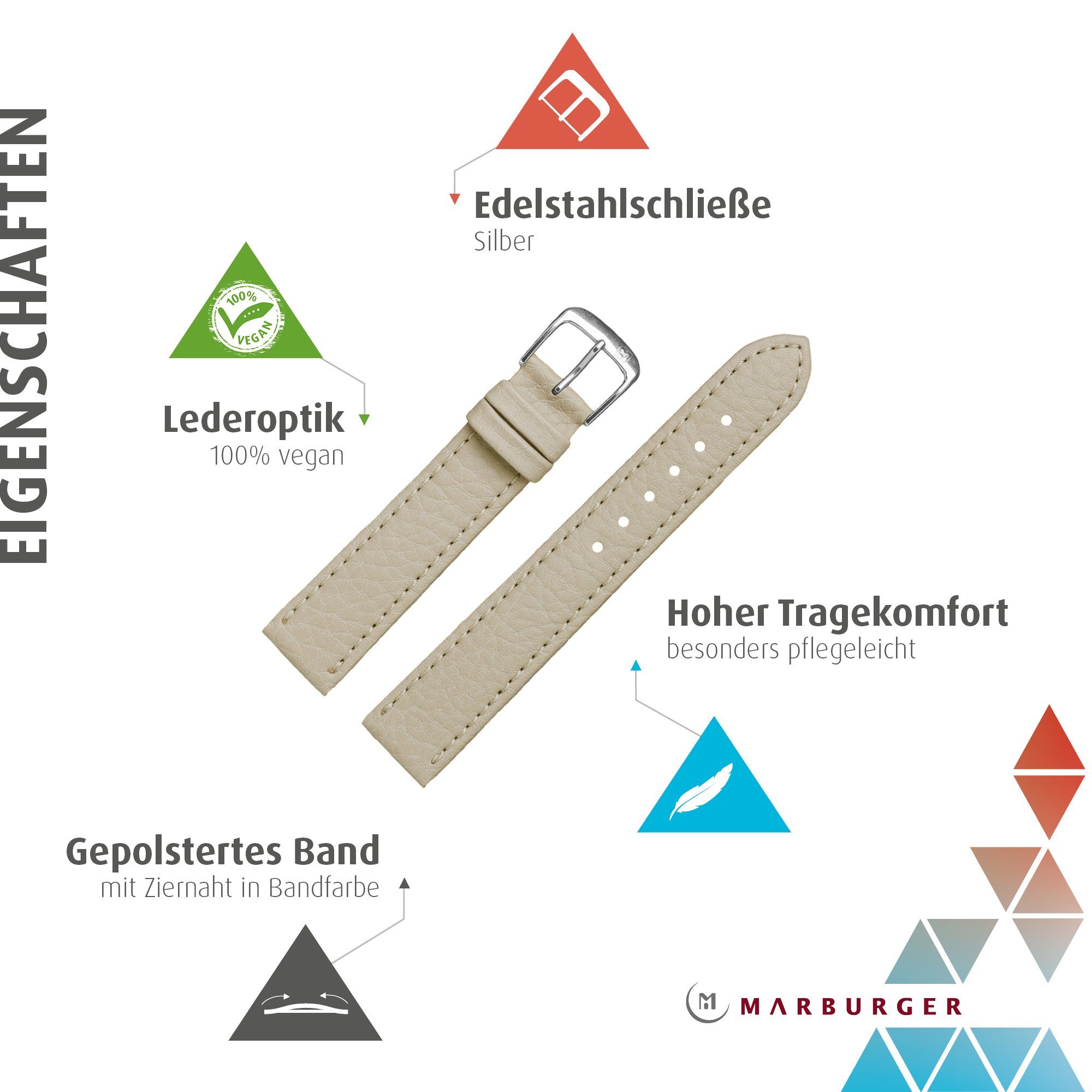 MARBURGER Uhrenarmband 18mm Kunststoff Vegan Beige günstig online kaufen