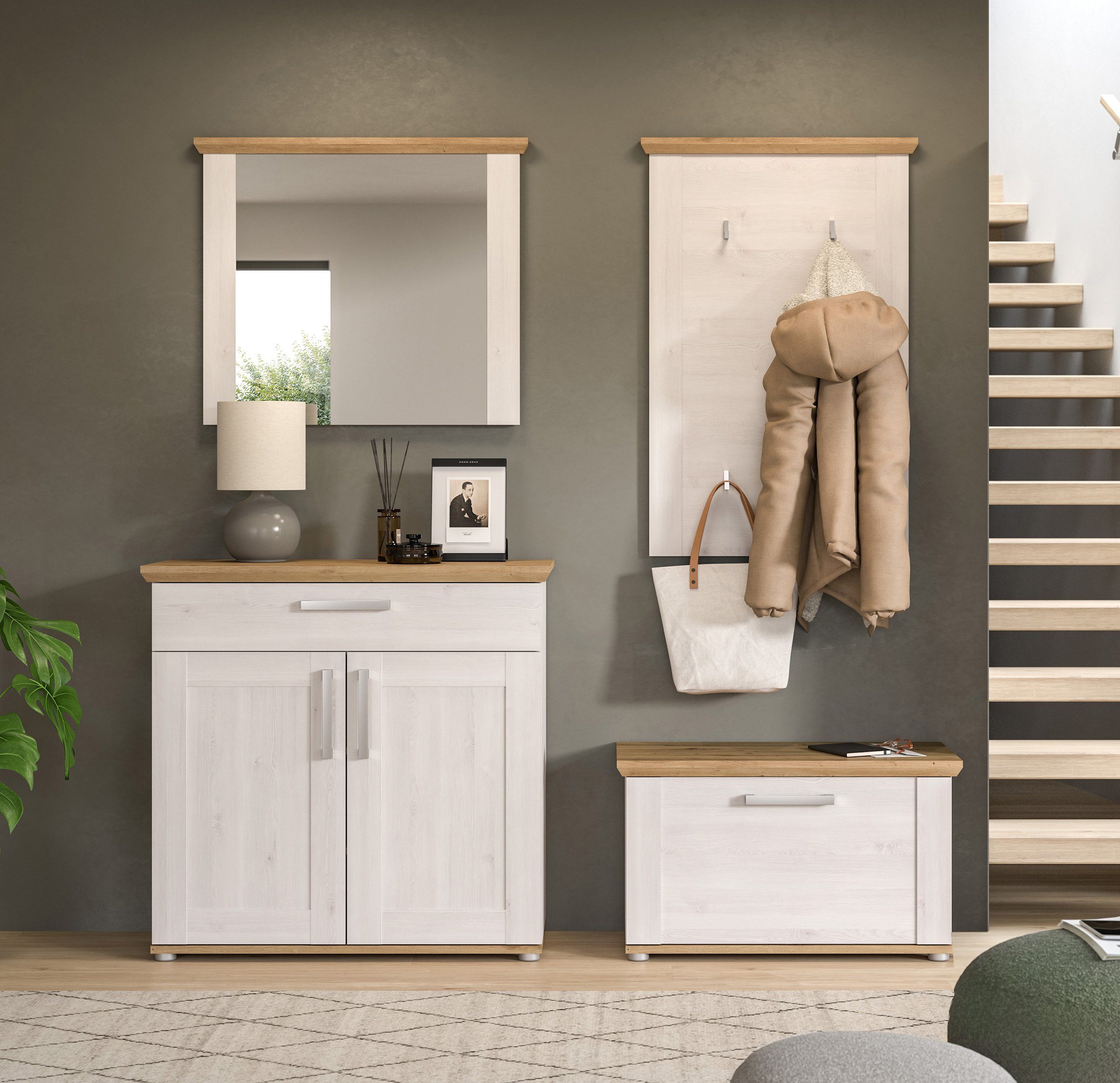 Newroom Garderoben-Set Sibiu Lärche 183 cm, Garderoben-Set Sibiu Lärche Flurmöbel Garderobenschrank Landhaus ...