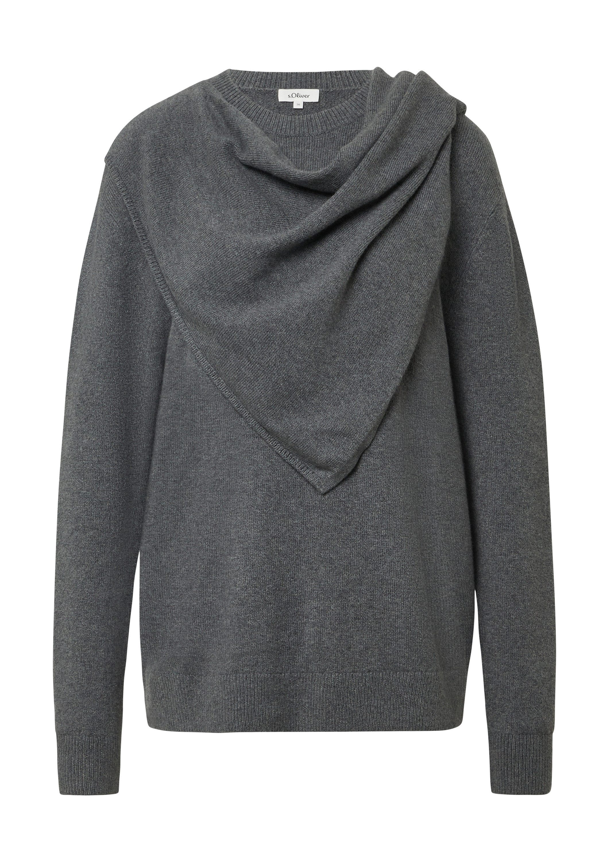s.Oliver Longpullover Strickpullover Pullover mit fixiertem Schal günstig online kaufen