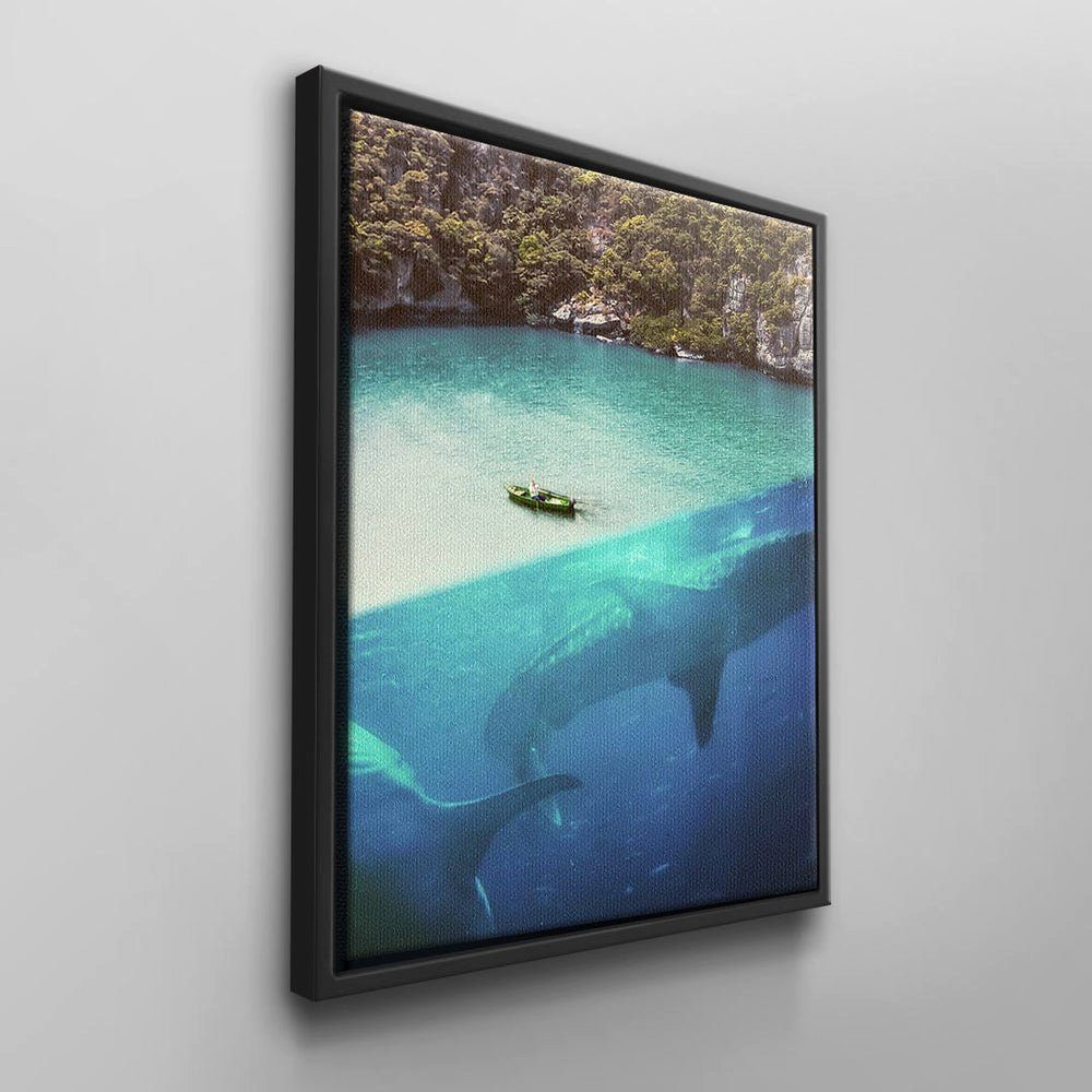 DOTCOMCANVAS® Leinwandbild, Modernes Surrealistisches weißer Walbecken mit von Rahmen Wandbild