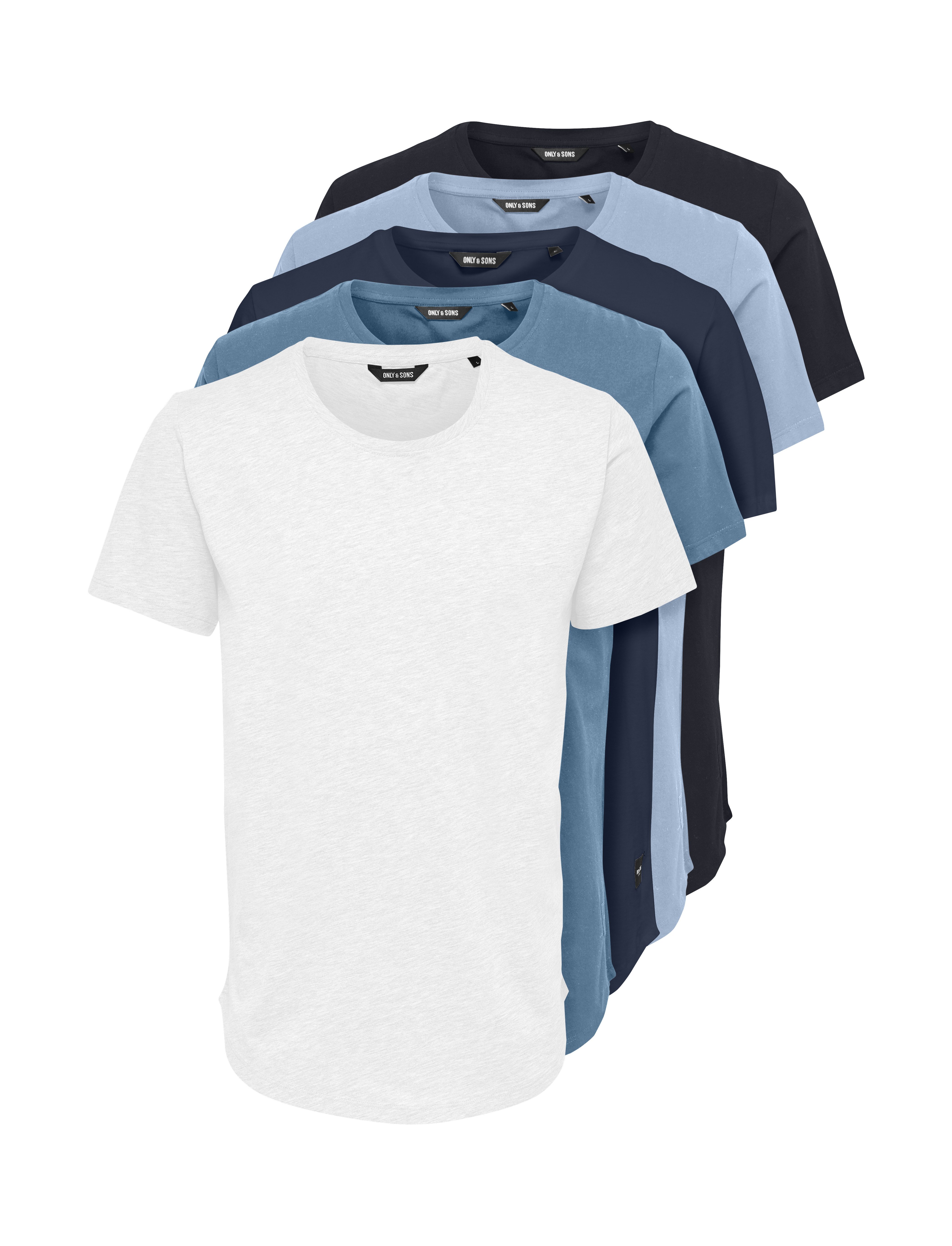 ONLY & SONS Rundhalsshirt ONSMATT LONGY SS TEE 5-PACK (Packung, 5-tlg) Baumwolle, relaxed fit