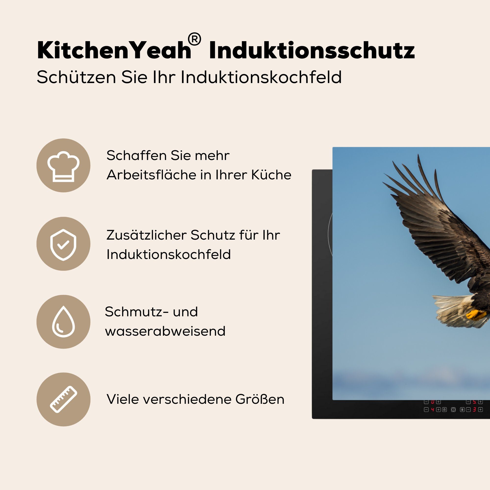 MuchoWow Herdblende-/Abdeckplatte küche 81x52 (1 Vinyl, Vogel - Ceranfeldabdeckung, Arbeitsplatte - tlg), Adler für cm, Raubvögel