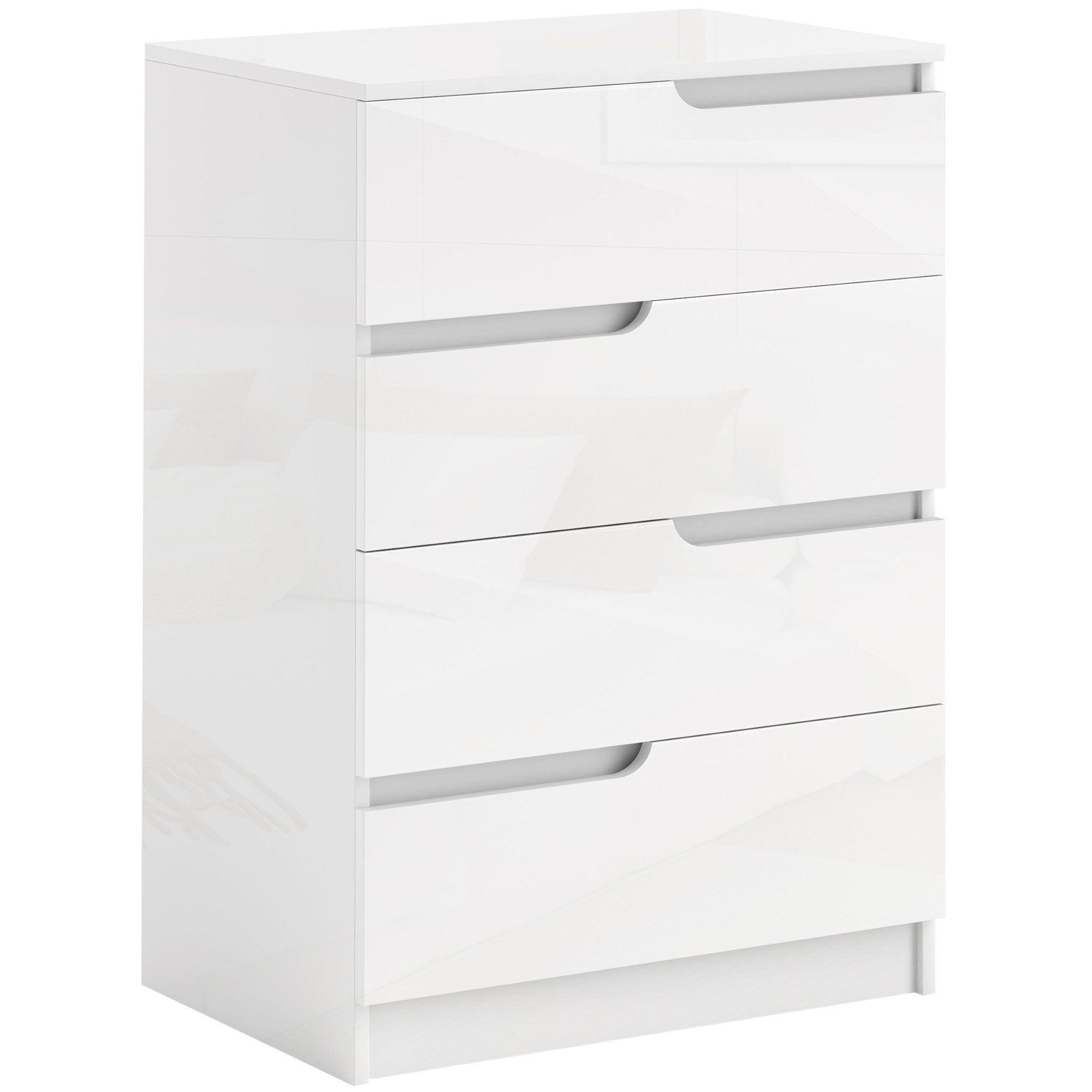 HOMCOM Kommode mit 4 Schubladen (Schubladenkommode, 1 St., Beistellschrank), für Wohnzimmer, Schlafzimmer, Hochglanzweiß 60 x 40 x 85cm