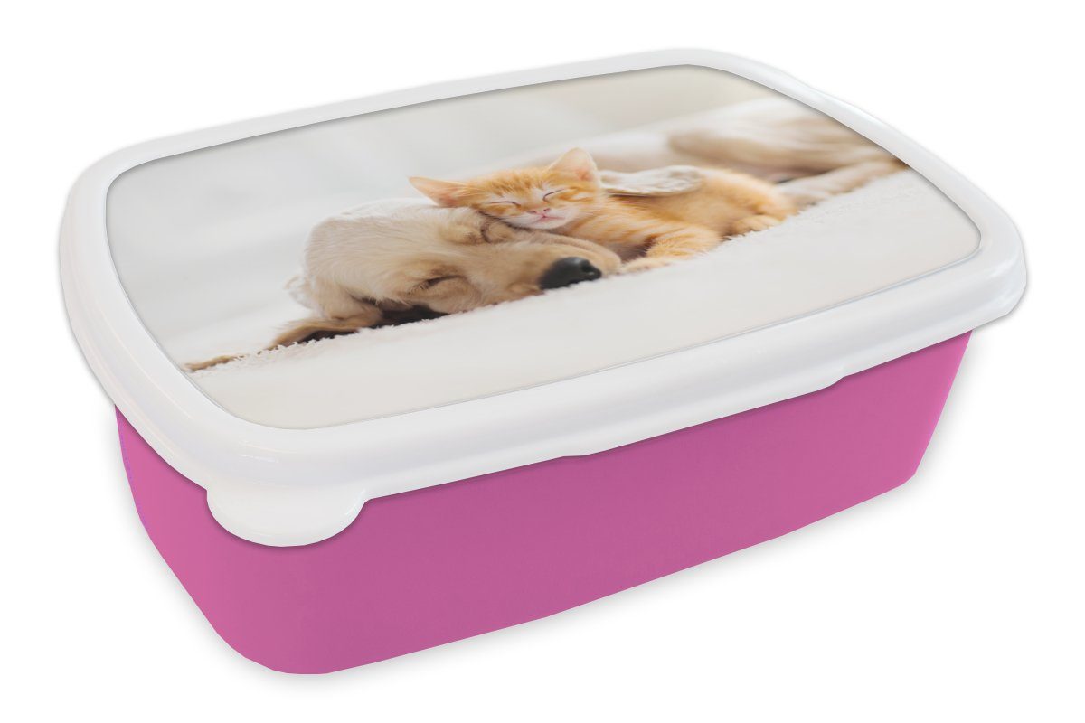 Tiere Brotbox (2-tlg), Rot, Kätzchen Kunststoff, Lunchbox rosa für - Hund Erwachsene, MuchoWow - Brotdose Mädchen, Kinder, - Kunststoff Snackbox,