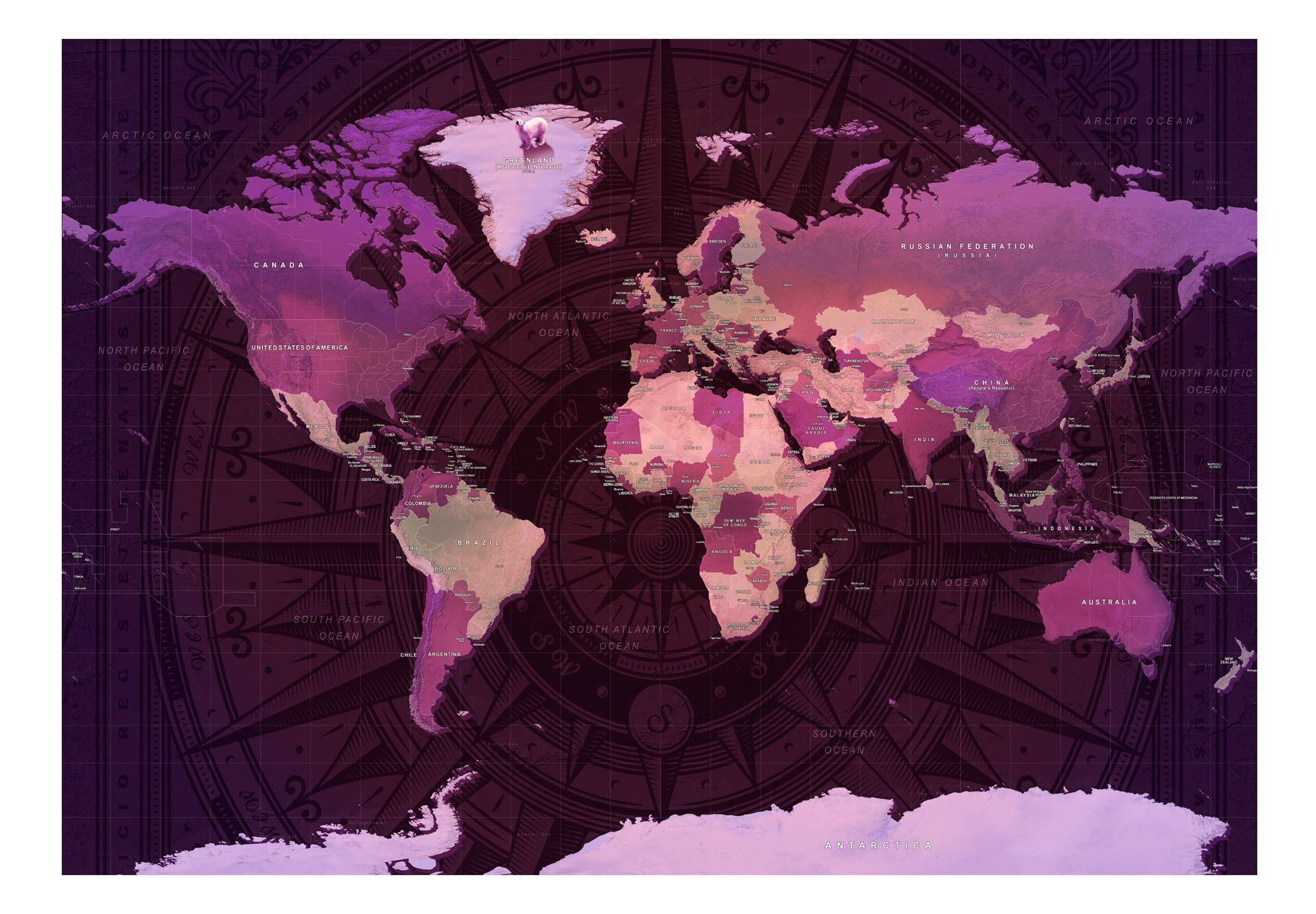 m, Tapete Design halb-matt, 1x0.7 Vliestapete KUNSTLOFT Map lichtbeständige World Purple