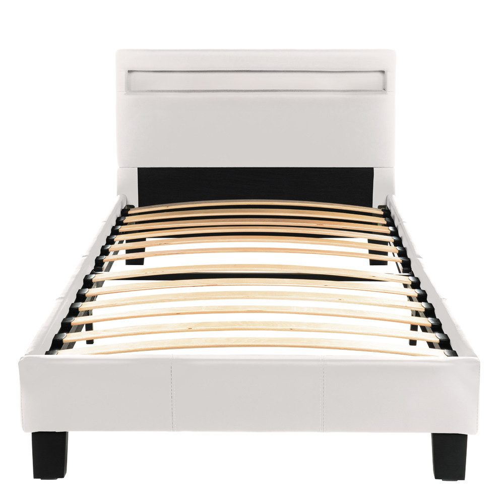 HOME DELUXE Bett ASTRO - 90/140 (inklusive Lattenrost), großes gepolstertes Kopfteil, LED Bett, Jugendbett – Bild 2 von 5