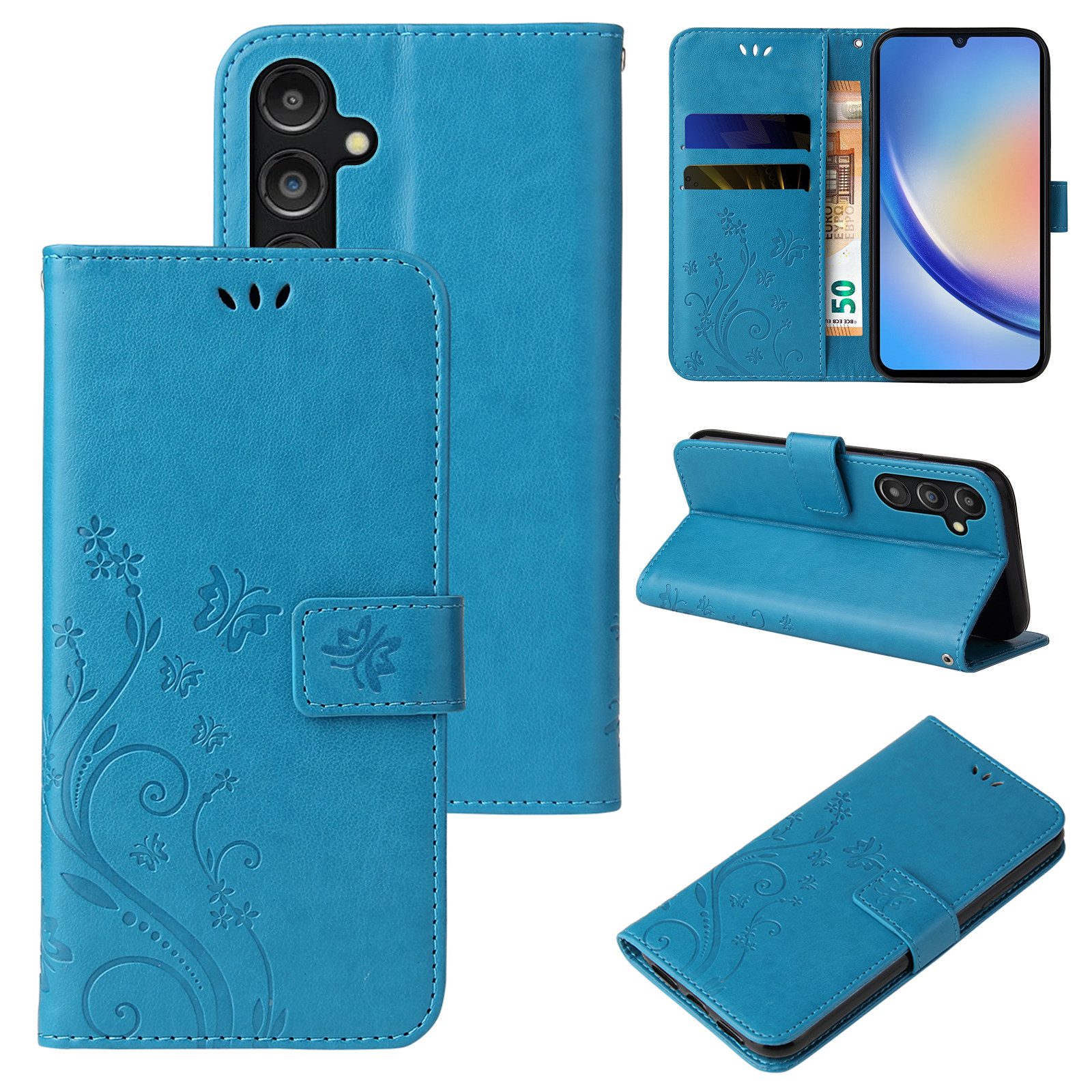 Tec-Expert Handyhülle Cover Tasche Hülle für Samsung Galaxy A15 & A15 5G 6,5 Zoll, Klapphülle Case mit Kartenfach Fliphülle aufstellbar, Motiv Blumen