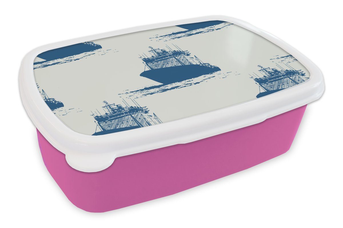 MuchoWow Lunchbox Muster Snackbox, rosa Wasser Kunststoff, Brotdose Brotbox Kinder, für Kunststoff - Boot, - (2-tlg), Mädchen, Erwachsene