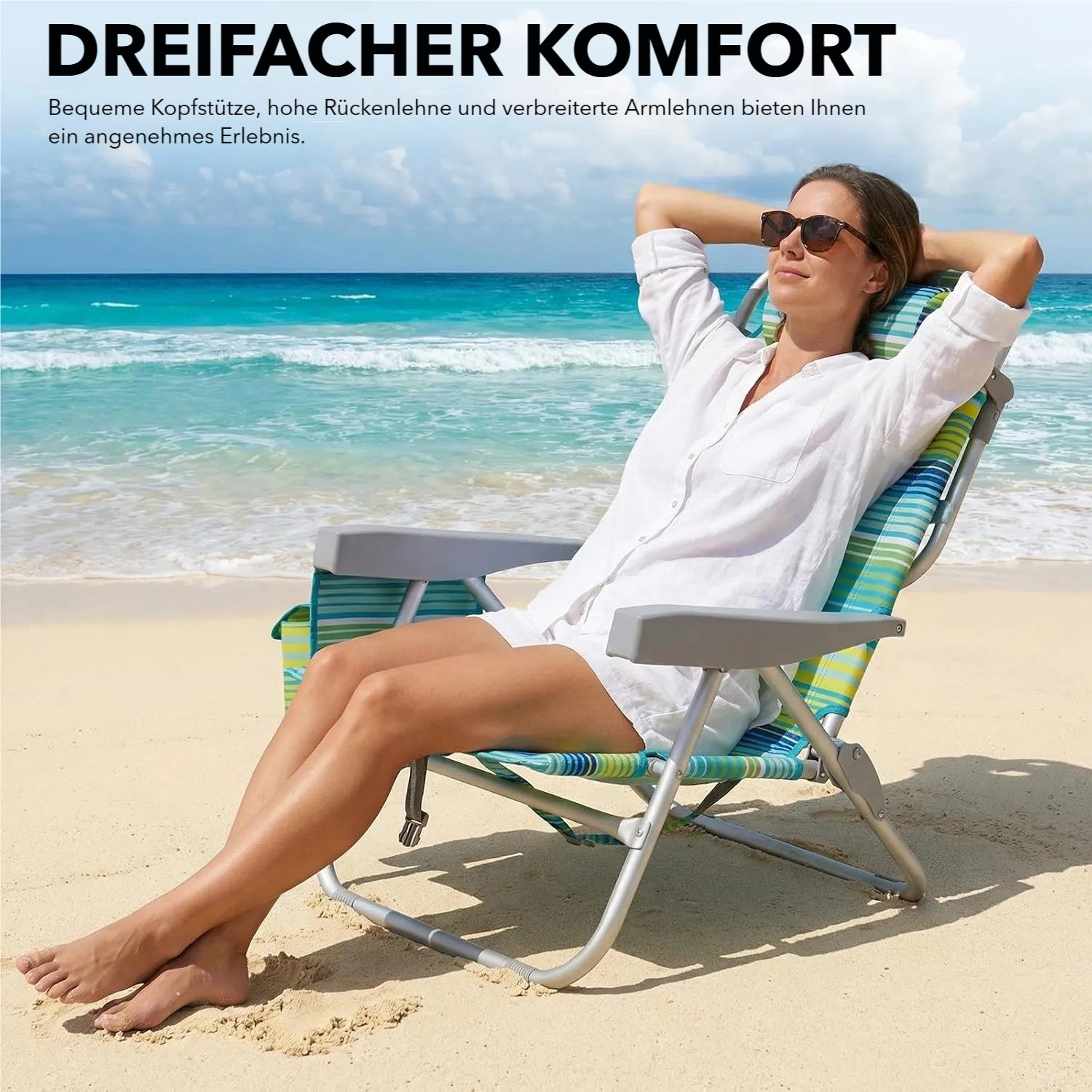 TLGREEN Campingstuhl Klappbar Leicht Aluminium, (Rucksack Klappstuhl Strand, 1 St), Campingstuhl Kann Flach Liegen,bis 150 kg belastbar