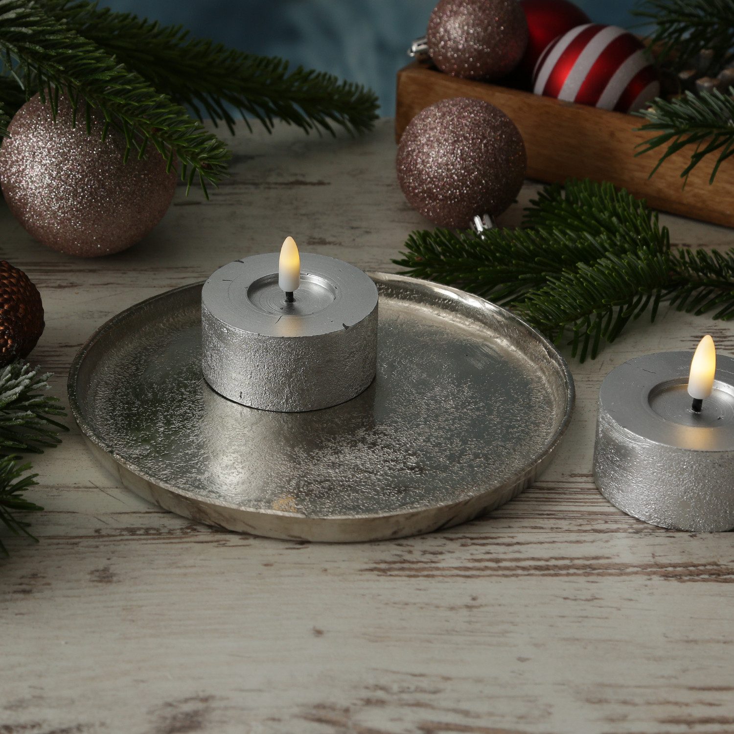 MARELIDA Dekoteller Dekoschale Dekotablett Kerzenteller Aluminium rund D: 20cm silber