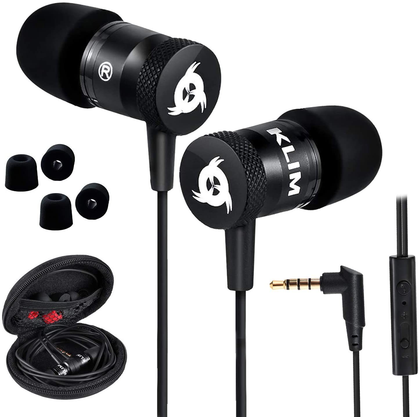 KLIM Fusion In-Ear-Kopfhörer (3,5mm Klinkenanschluss, Memory Foam Stöpsel) Schwarz | In-Ear-Kopfhörer