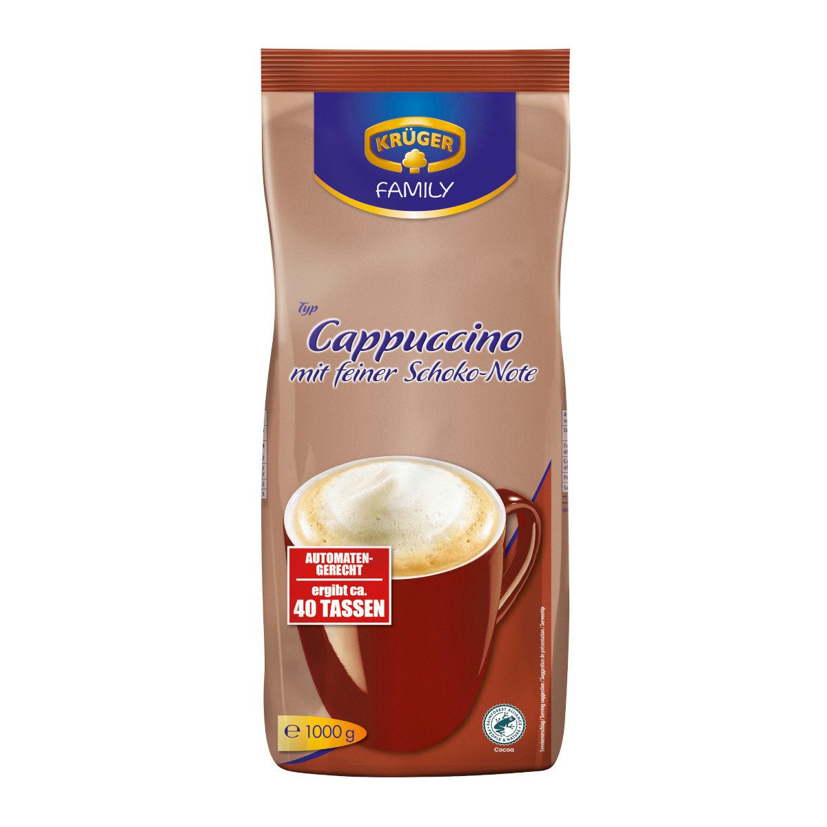 Krüger Kaffee, Krüger Cappuccino Pulver mit Kakaonote Packung automatengeeignet 1000g