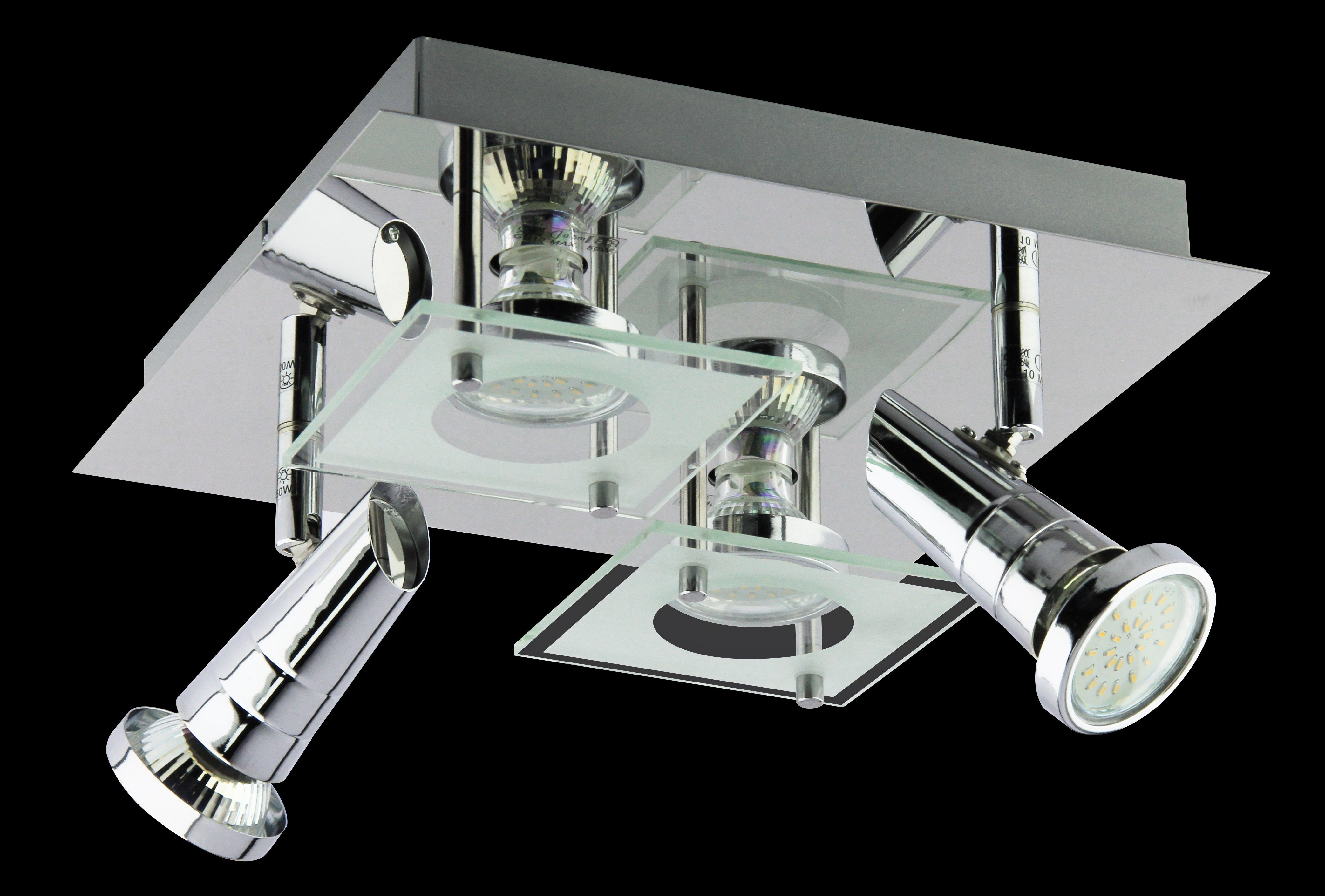 TRANGO LED Deckenstrahler, 3 Stufen dimmbar, 4-flammig 3089SD Deckenleuchte ROSIE in Eckig Chrom-Optik incl. 4x 5 Watt 3-Stufen GU10 LED Leuchtmittel - Deckenlampe - Deckenstrahler - Deckenspots, Wohnzimmer Lampe schwenkbar und drehbar