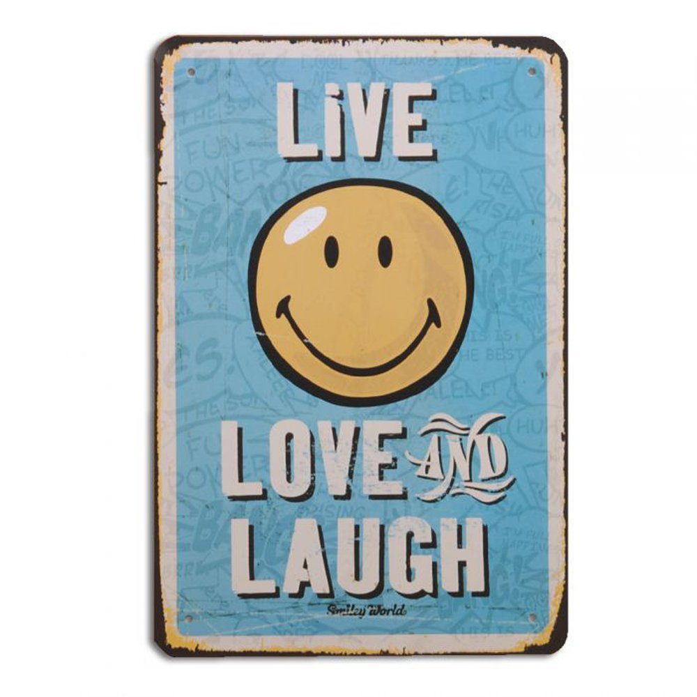 Metallbild Metallschild LAUGH Vintage Schild im Retro-Design