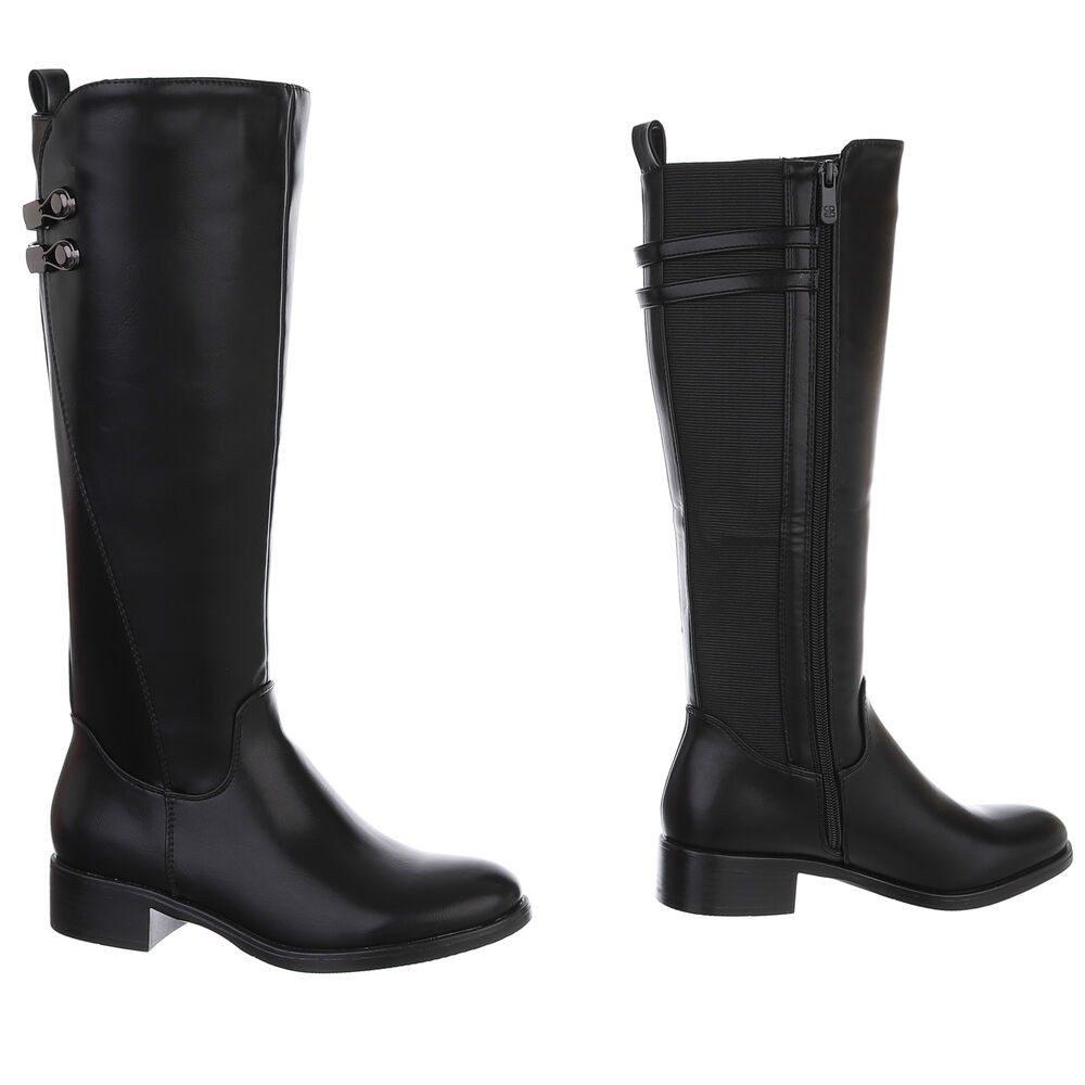 Ital-Design Elegante Damenstiefel mit dekorativen Details für Alltag Stiefel (90110028) Blockabsatz Flache Stiefel in Schwarz – Bild 4 von 5