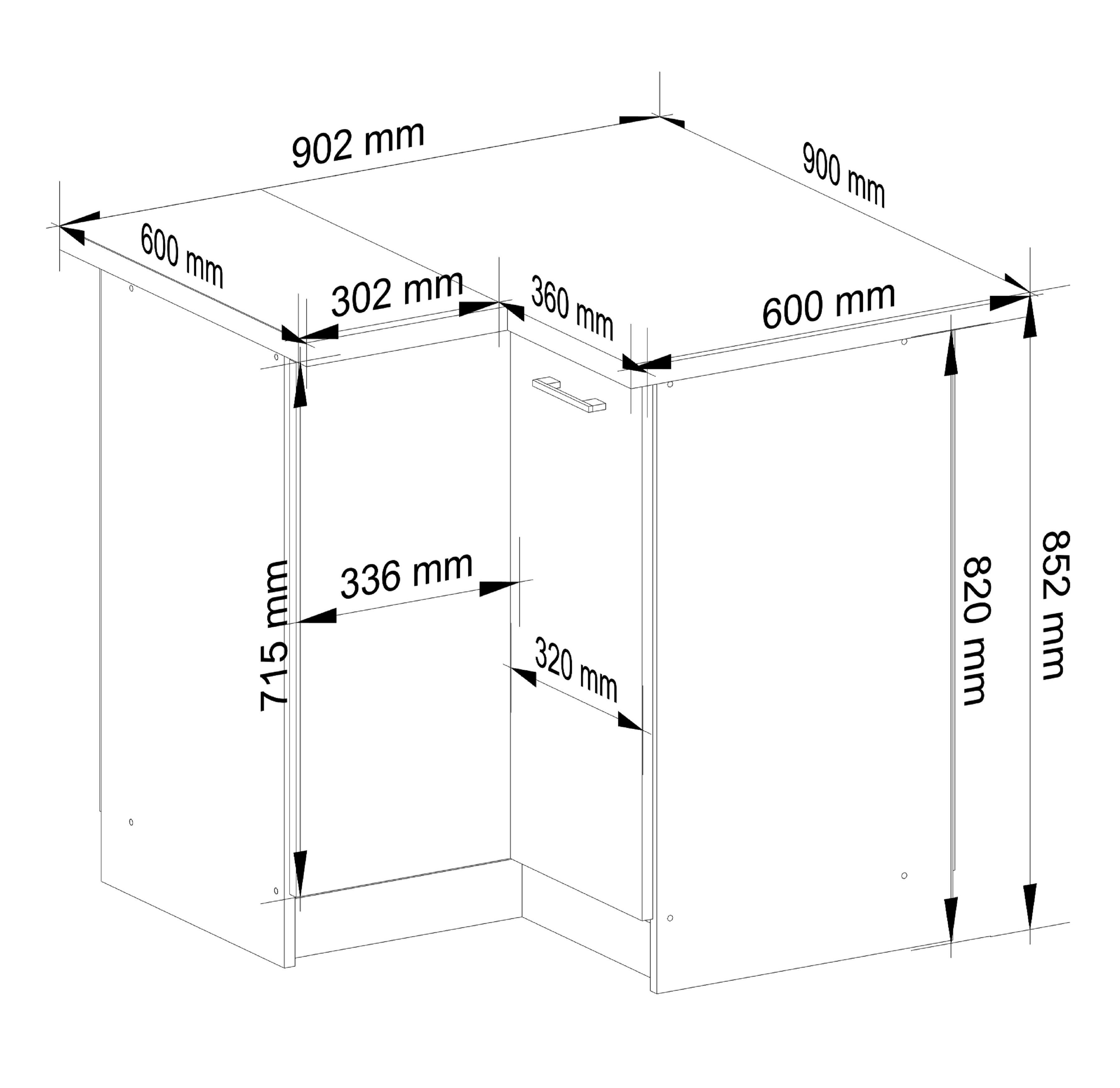 Raumhirsch Furniture Unterschrank Moderner Küchenunterschrank - Platzsparender Eckschrank - Küchenmodul (viele Farbvarianten - Maße 90 - 85 - 46 cm) 2 Türen, mo – Bild 4 von 5