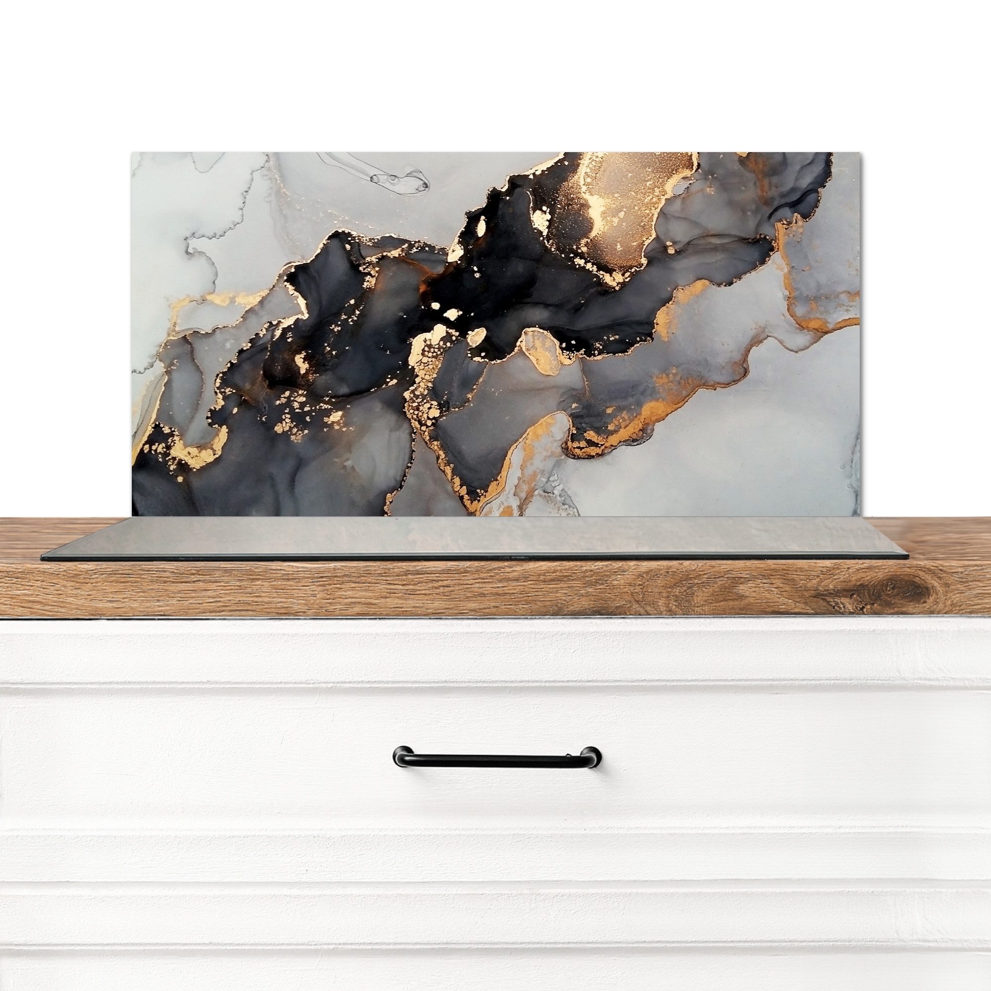 KitchenYeah Küchenrückwand Schwarz - Marmor - Luxus - Gold, (1-tlg), Spritzschutz Küchenrückwand, Wandschutz, 60x30 cm