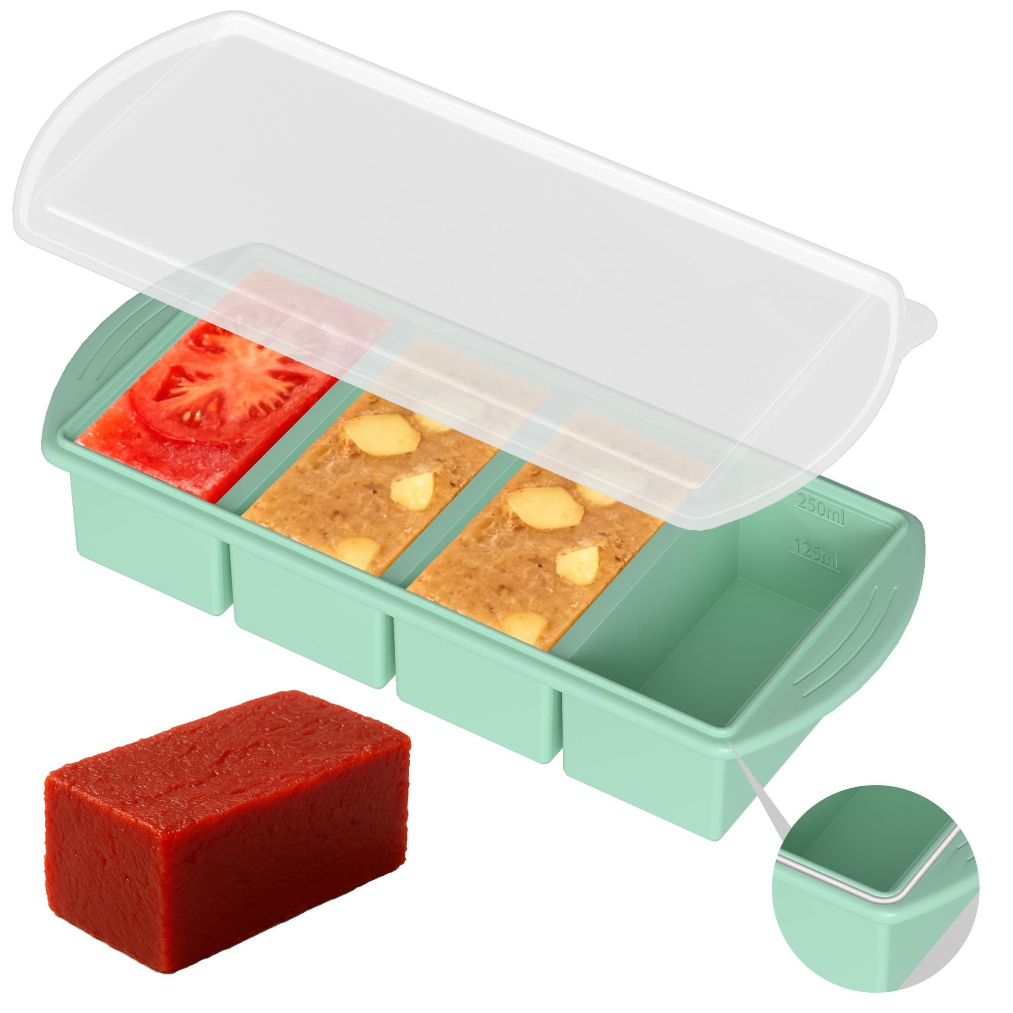 FOUORTUNATE-BEE Eiswürfelform Silikon Gefrierbehälter mit Deckel für Suppe Meal Prep Box Set, Stapelbare Gefrierbox für Suppe Eintopf Babybrei Aufbewahrung