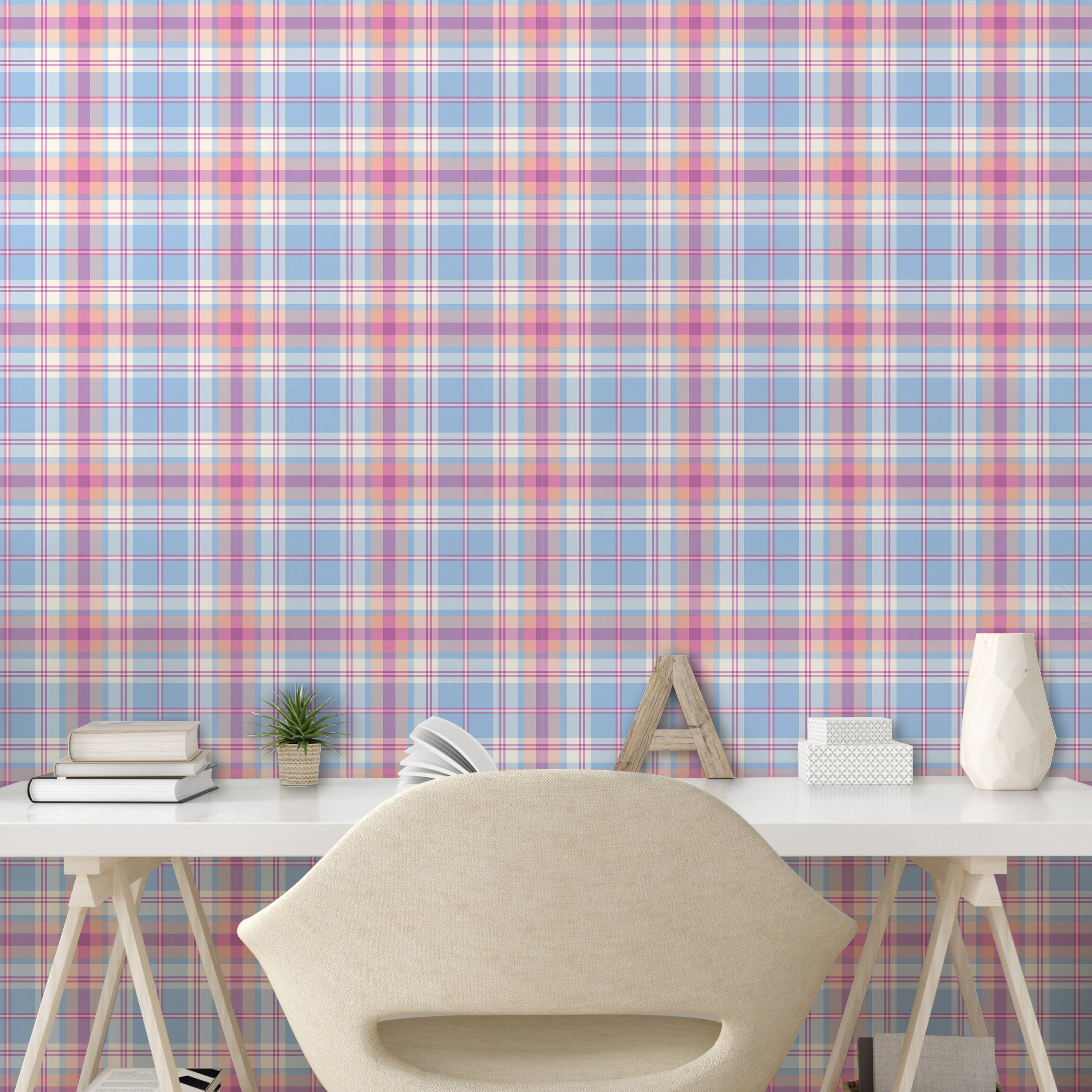 Abakuhaus Vinyltapete selbstklebendes Wohnzimmer Küchenakzent, Weinlese-Plaid-Muster Pastell