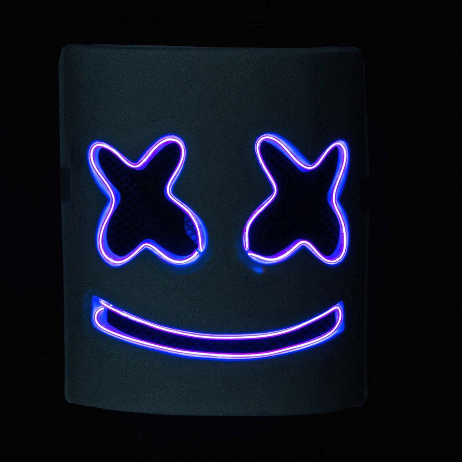 Goods+Gadgets Kostüm Leuchtende Marshmallow Voll-Maske aus Latex, DJ Gesichtsmaske mit LEDs