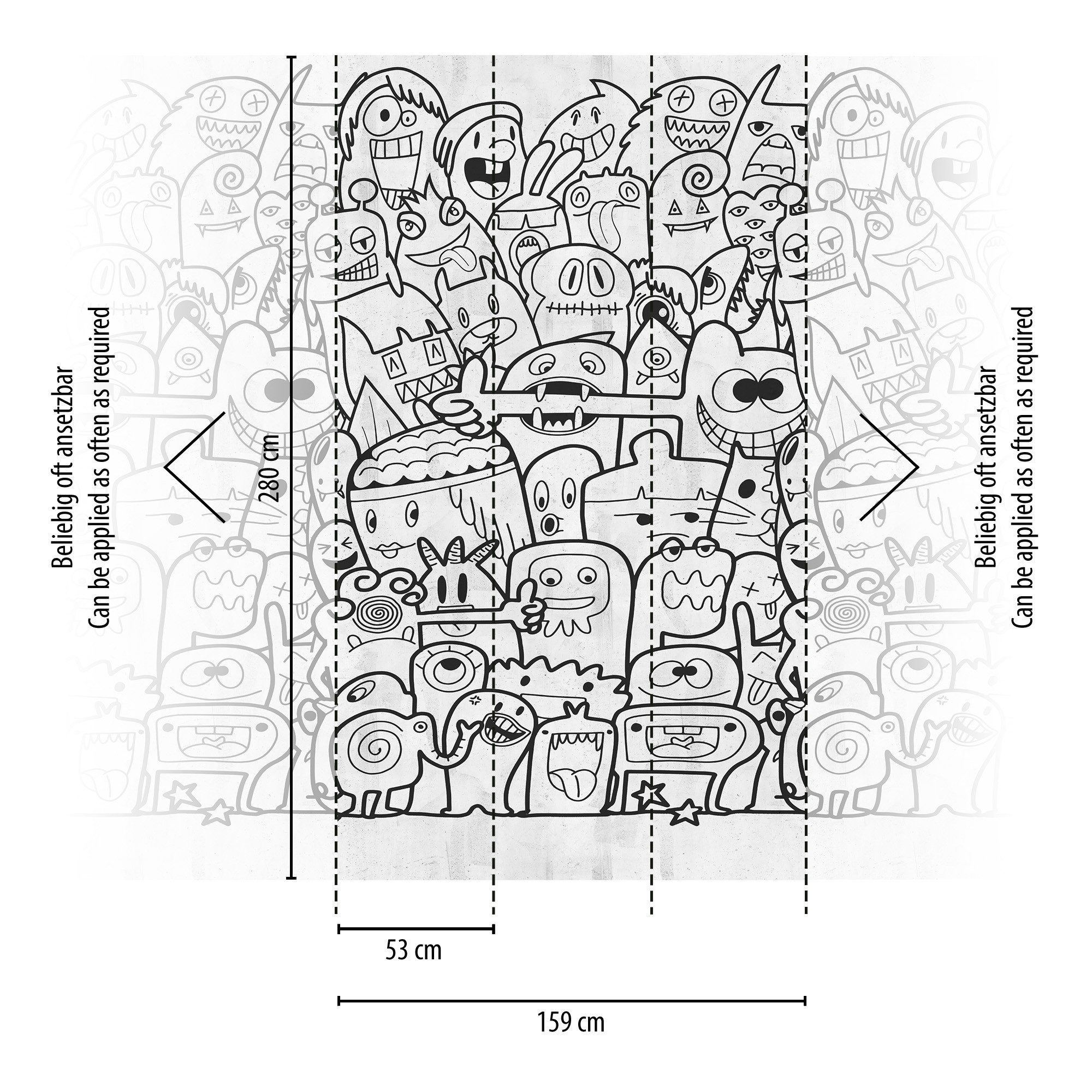 living walls Fototapete THE WALL III Comic Tapete Motivtapete Kinderzimmer Comic, glatt, matt, (1 St), Vliestapete Kindertapete für Schlafzimmer Küche Wohnzimmer Comic Flur