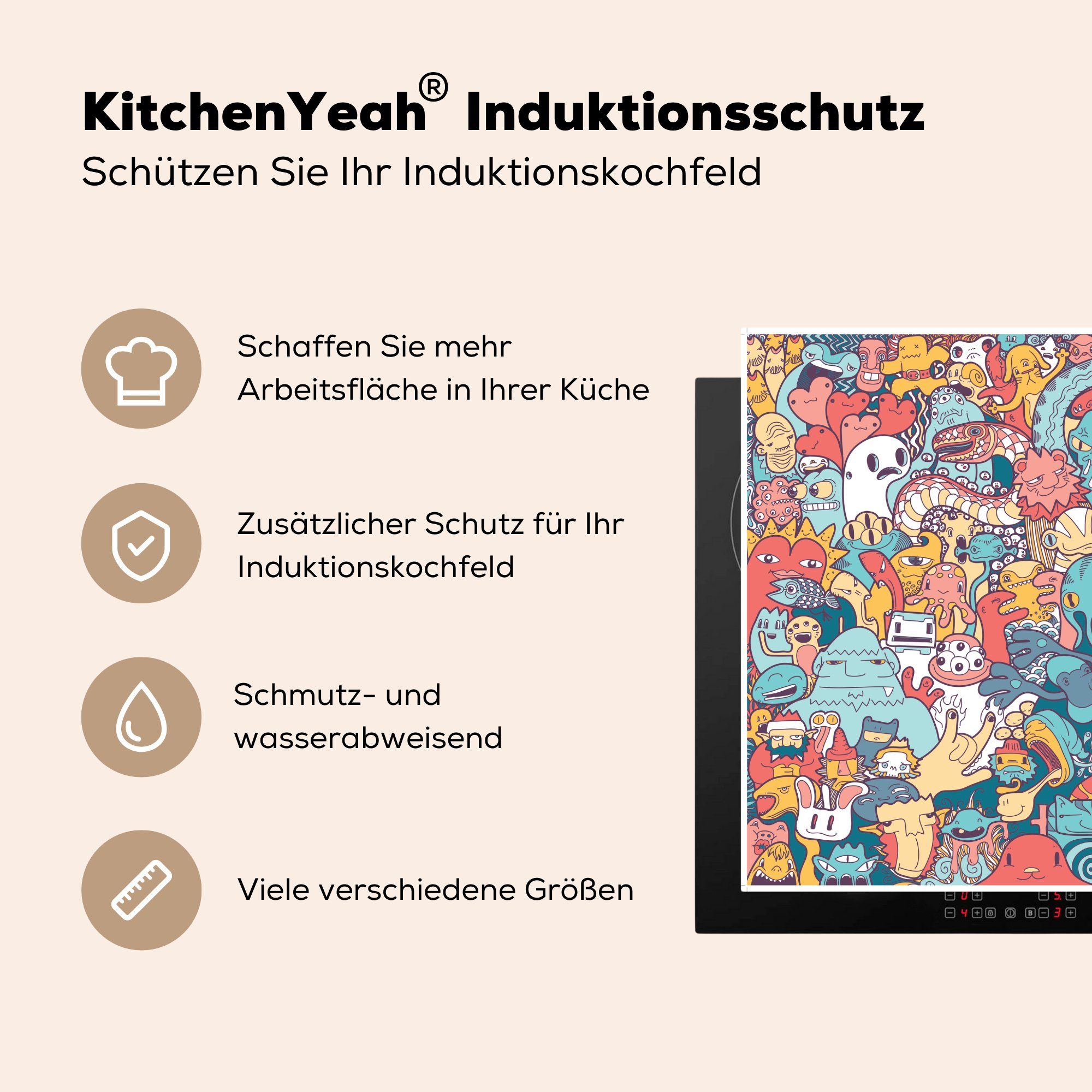MuchoWow Herdblende-/Abdeckplatte Illustration von Außerirdischen, Vinyl, für cm, küche tlg), Arbeitsplatte Ceranfeldabdeckung, (1 78x78