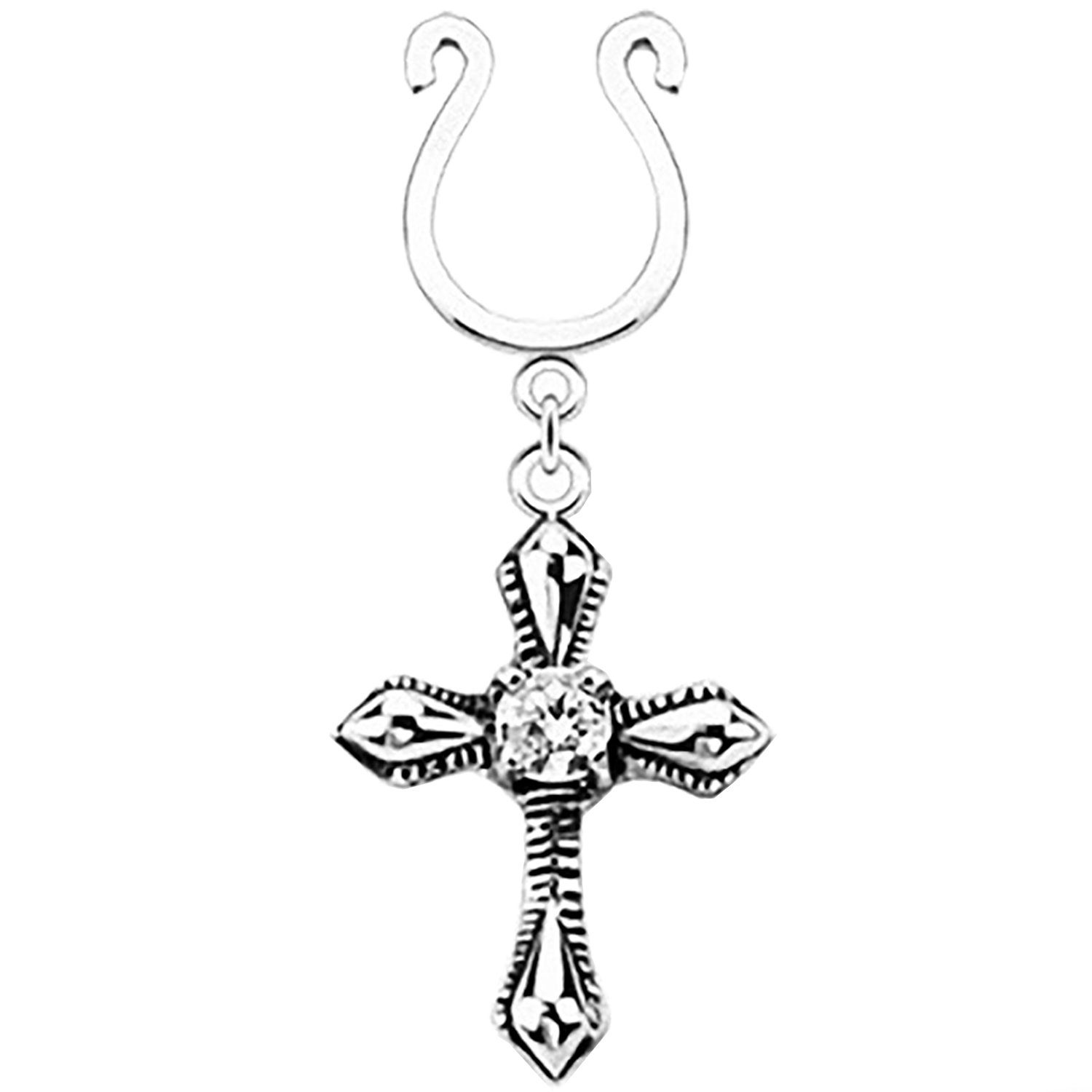 Taffstyle Klemmring Klemmring Kreuz Kristal Intimpiercing Brustpiercing Brustpiercing Intim Anhänger Clear Kreuz Kristall, Intim Intimpiercing