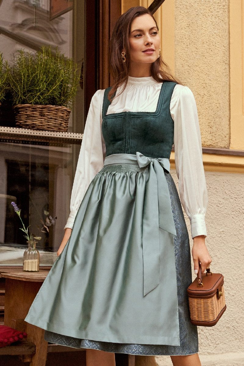 Spieth & Wensky Dirndl Samt Dirndl 2tlg. - FABRIZIA - dunkelgrün günstig online kaufen