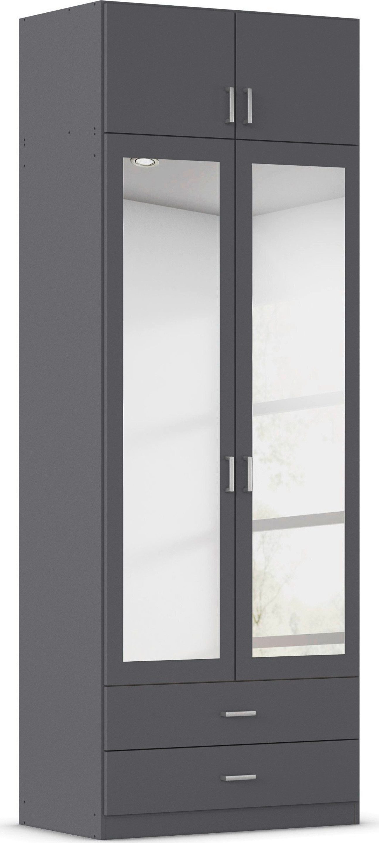 rauch Kleiderschrank Schrank Garderobe Wäscheschrank GAMMA in 4 Breiten 91-226 cm (3 verschiedene Ausstattungen BASIC/CLASSIC/PREMIUM (inkl. SOFT-CLOSE) mit Schubladen und Schrankaufsatz sowie Spiegel MADE IN GERMANY
