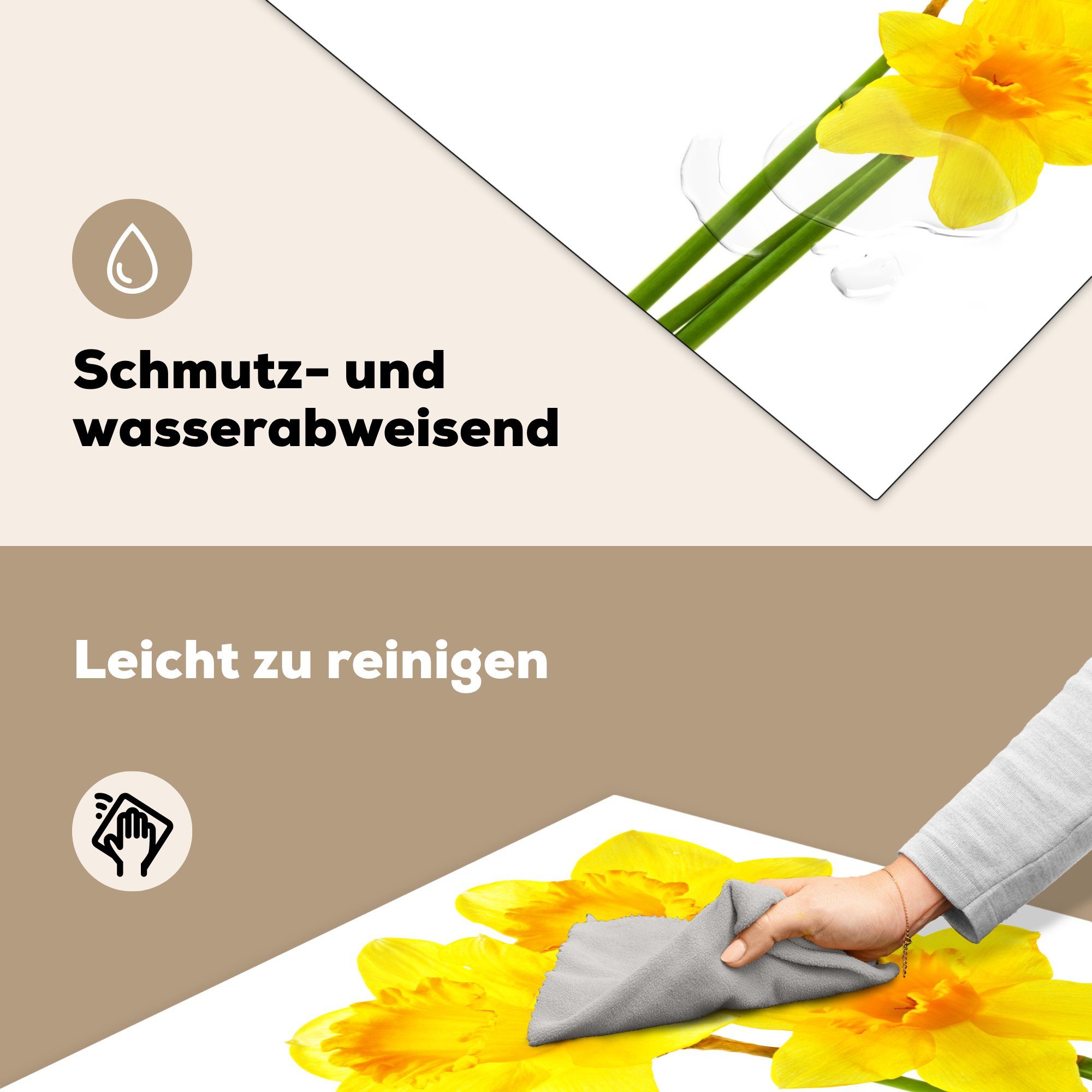 MuchoWow Blumen cm, 78x78 tlg), Herdblende-/Abdeckplatte Gelb, für (1 Arbeitsplatte - Vinyl, Narzissen Ceranfeldabdeckung, - küche